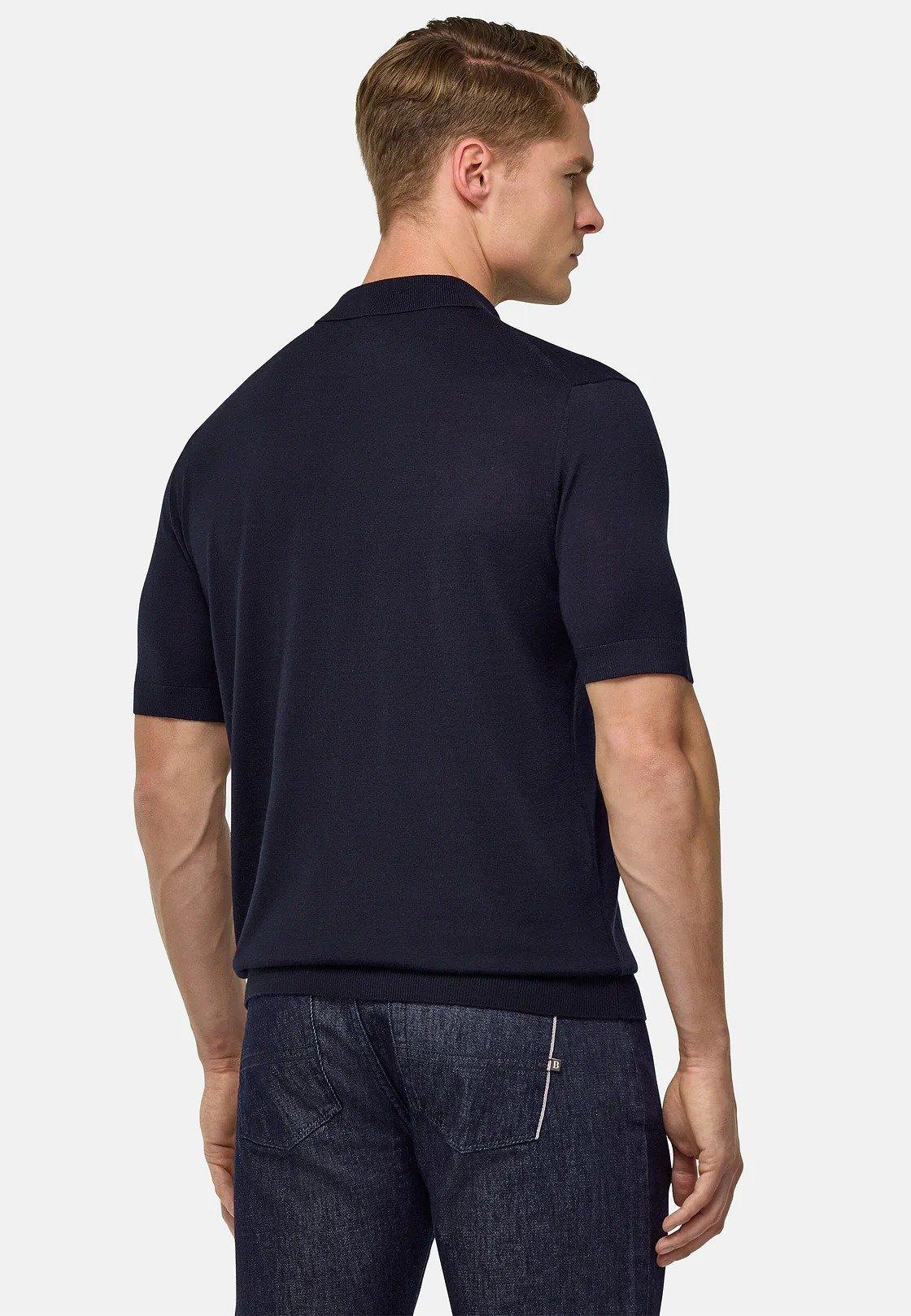 Navy Plain Knit Polo Shirt, , large image number 4