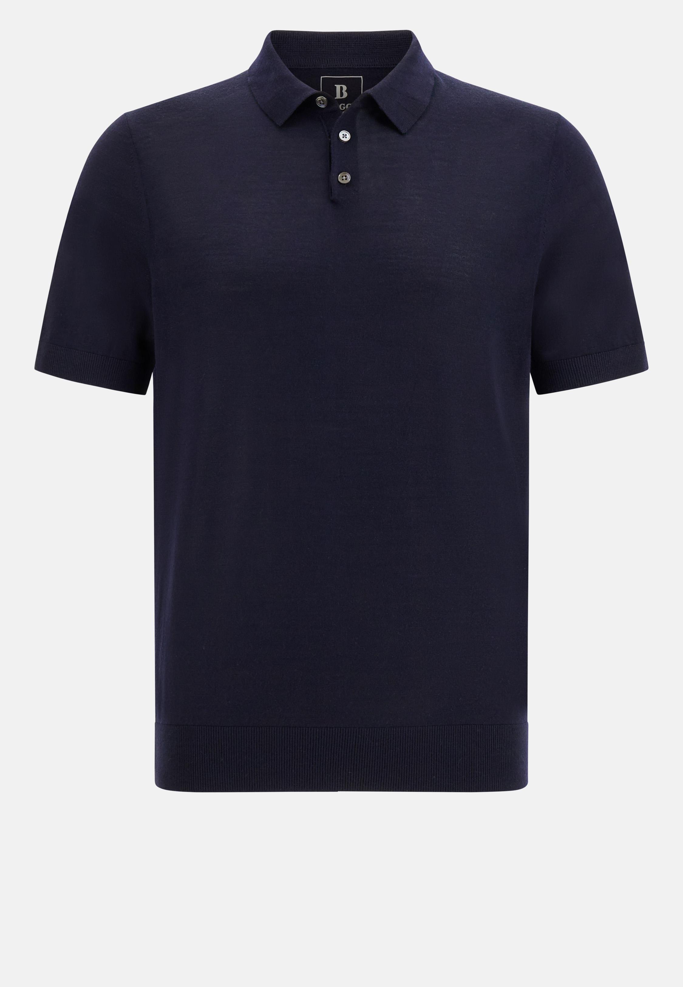 Navy Plain Knit Polo Shirt, , large image number 7