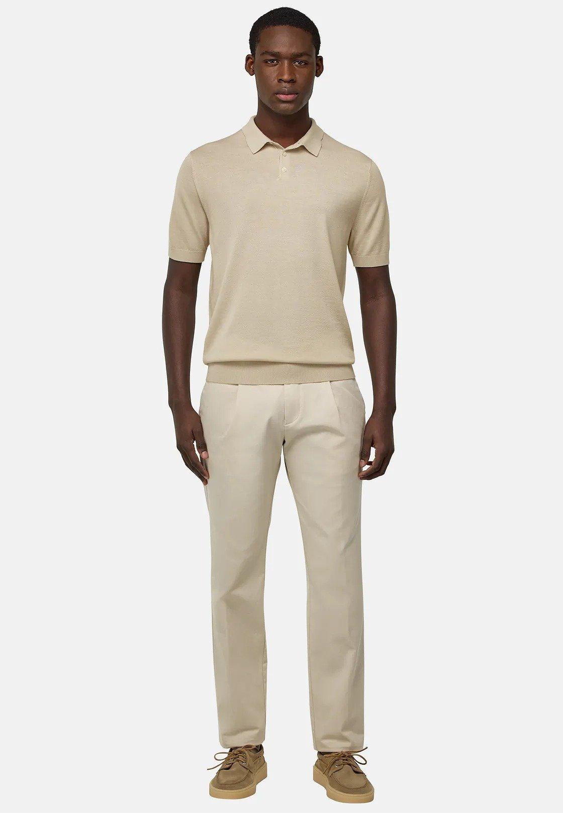 Beige Plain Knit Polo Shirt, , large image number 0