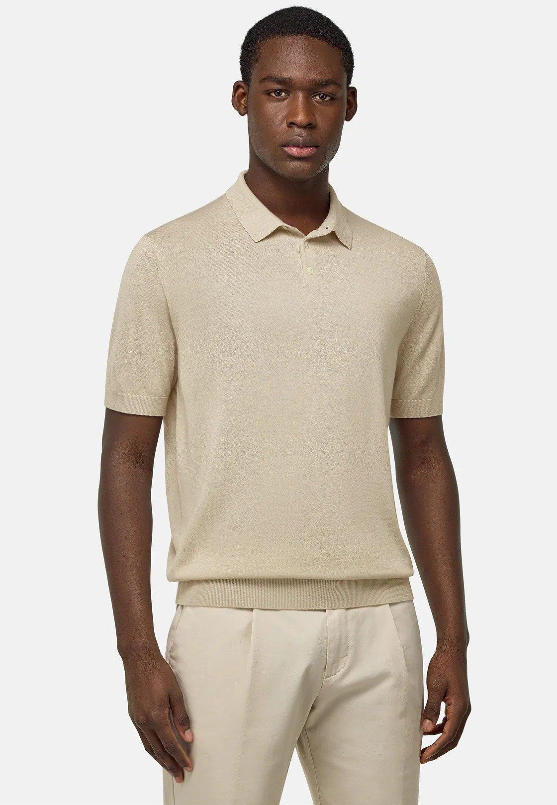 Beige Plain Knit Polo Shirt, , large image number 2