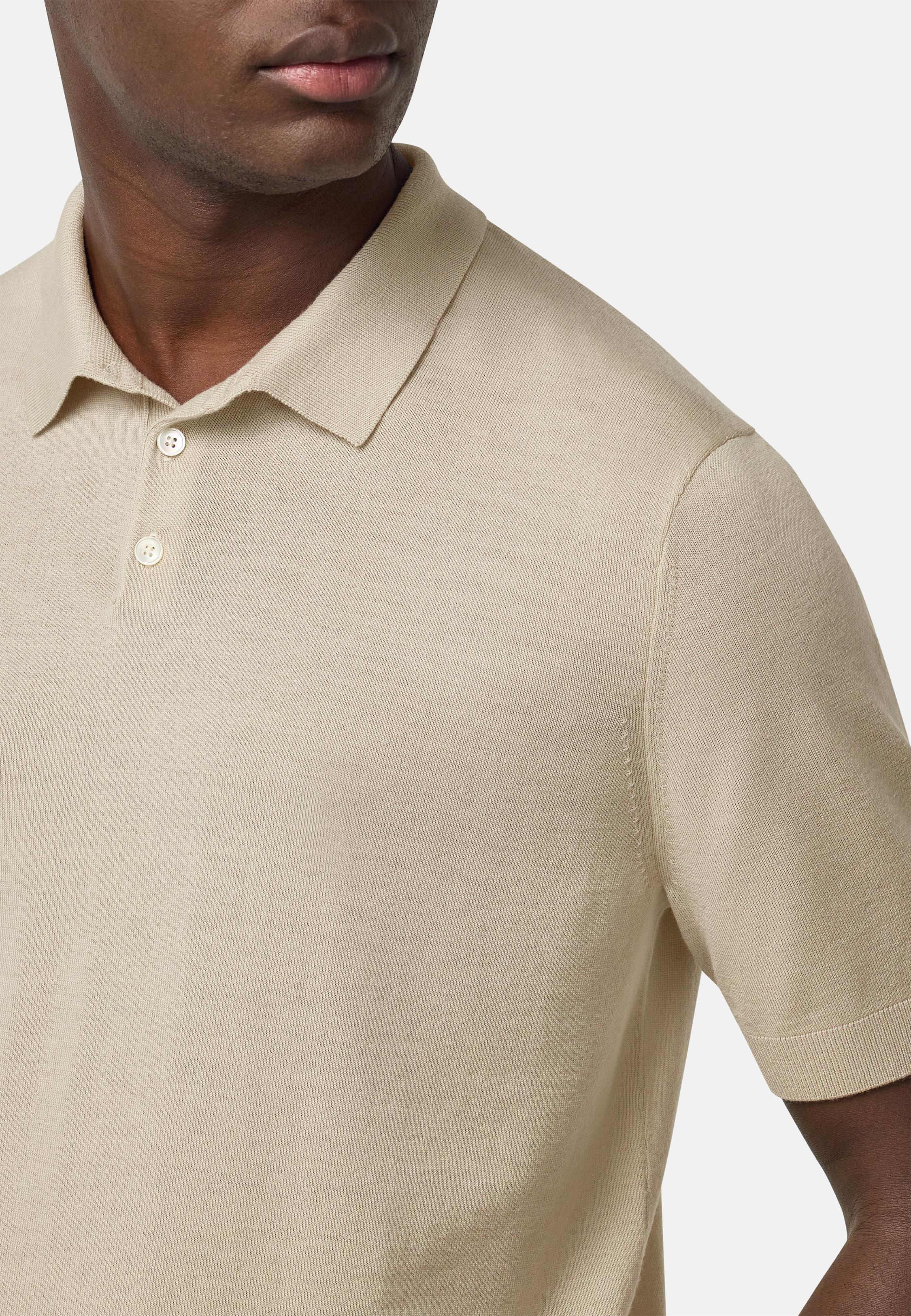 Knitted Merino Wool Polo Shirt Beige, , large image number 5