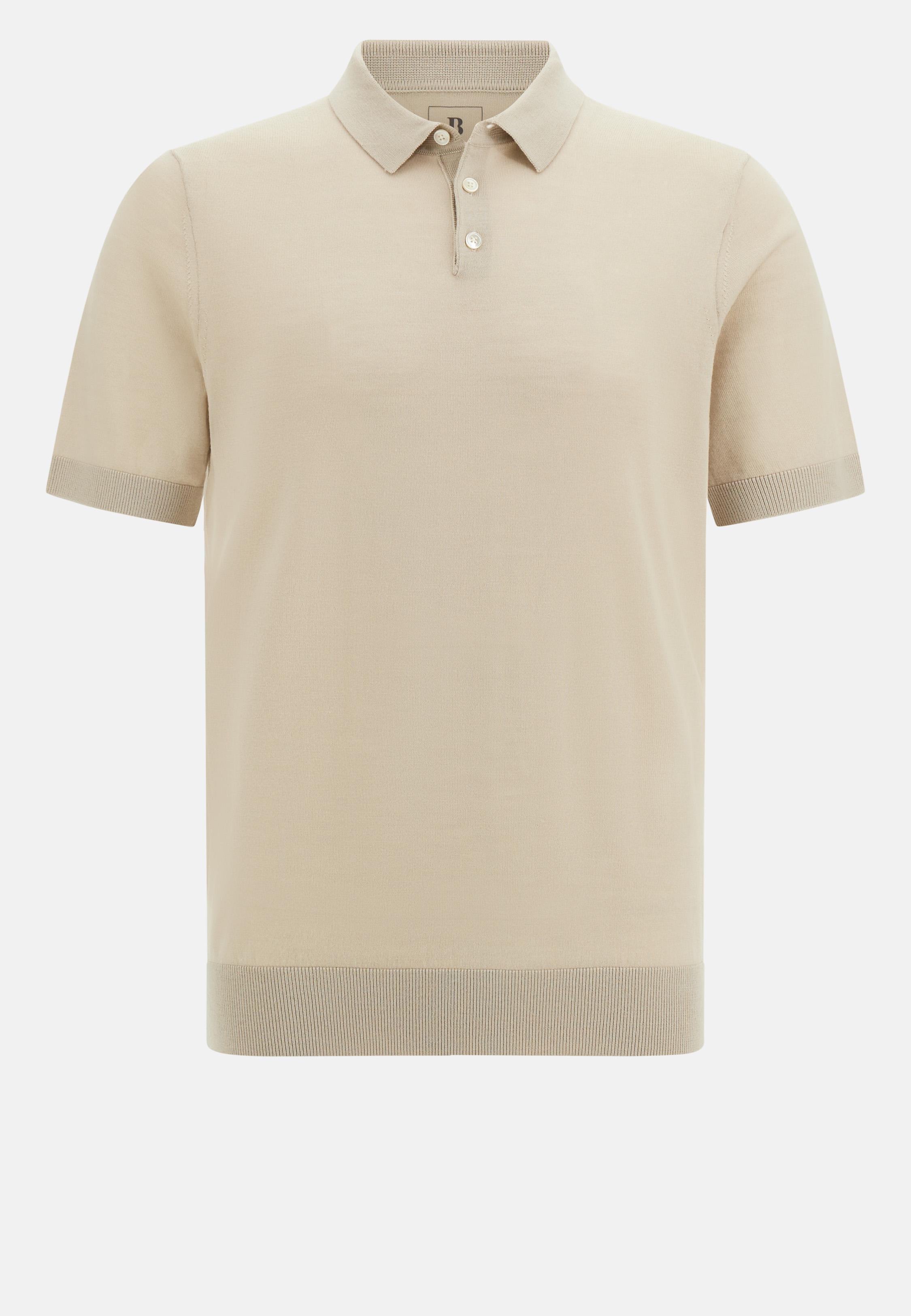 Knitted Merino Wool Polo Shirt Beige, , large image number 7