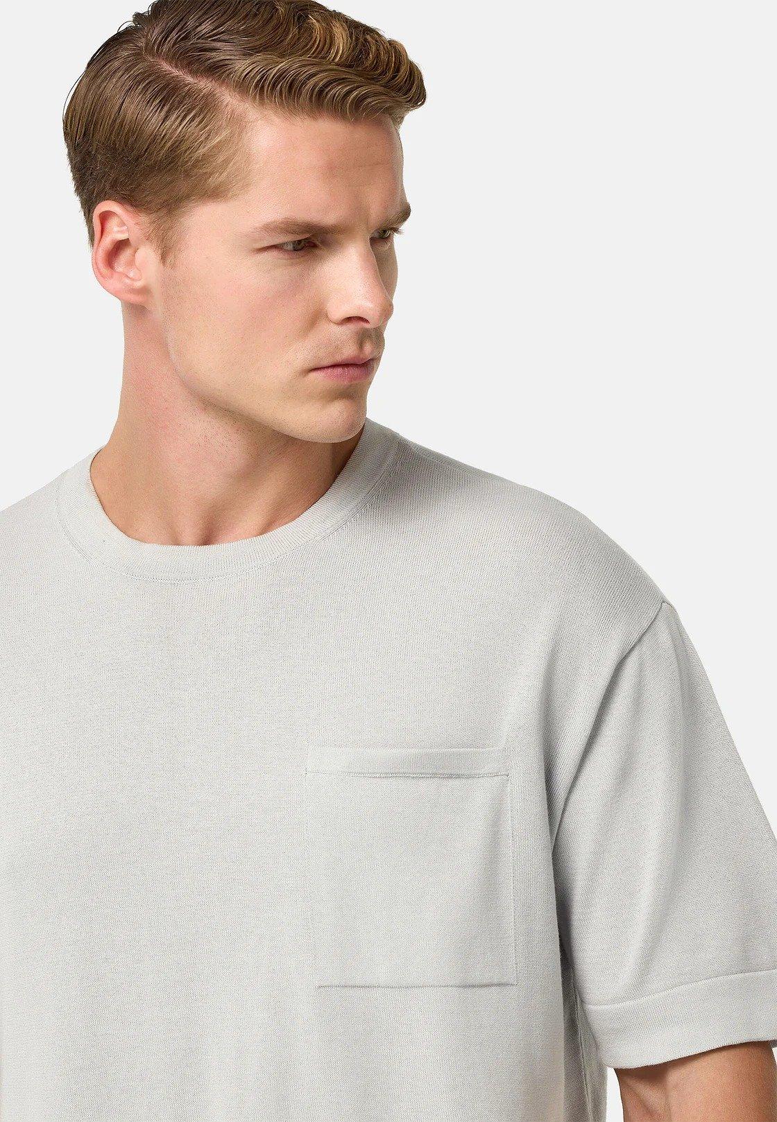 Pima Cotton Knitted T-Shirt White, Ice, large image number 6