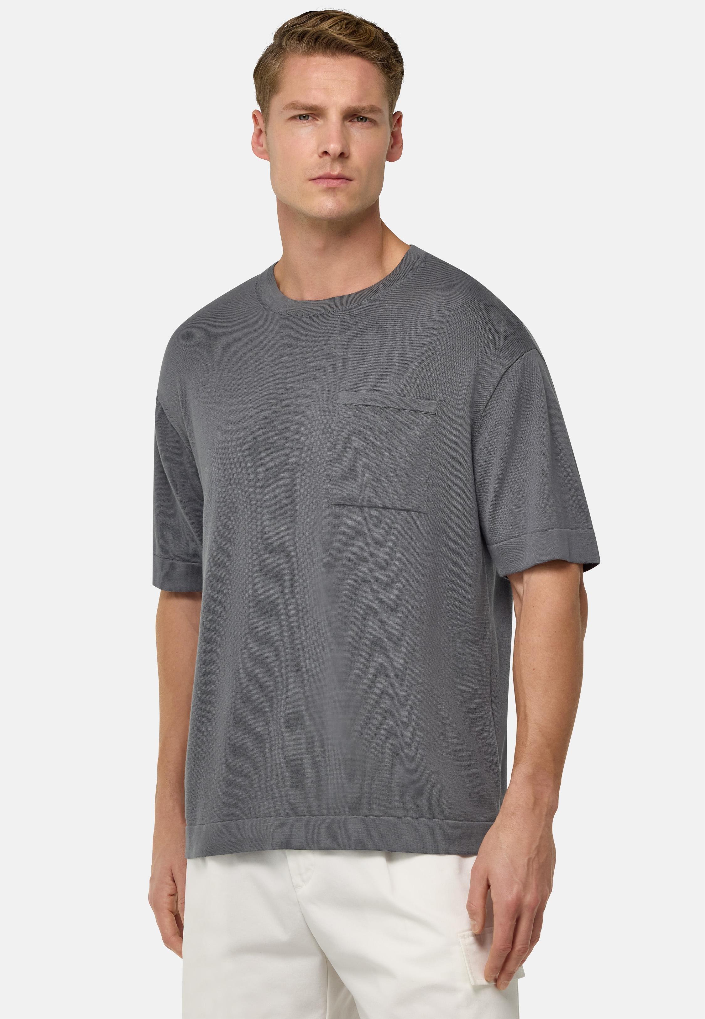 Pima Cotton Knitted T-Shirt Grey, Charcoal, medium