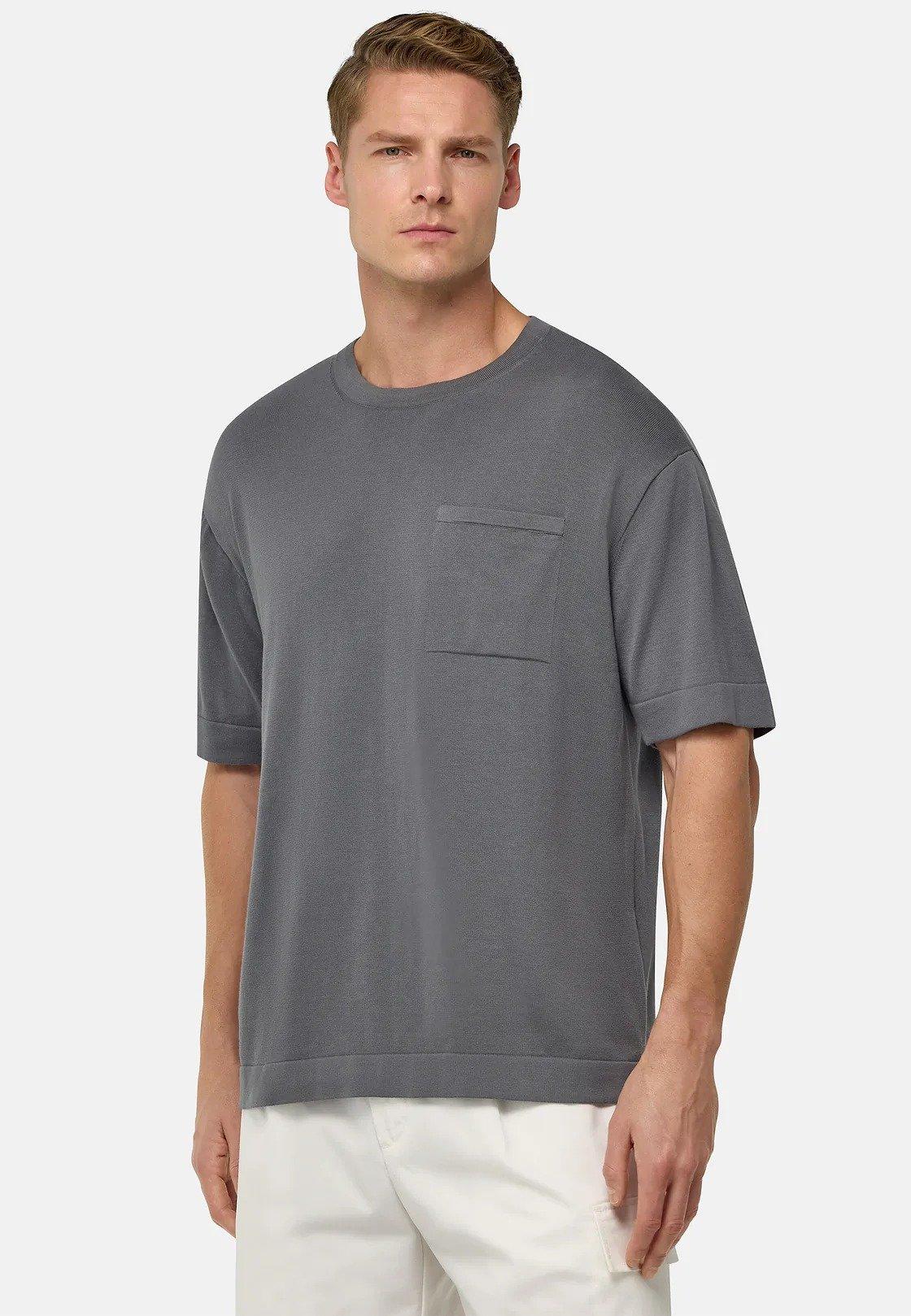 Pima Cotton Knitted T-Shirt Grey, Charcoal, medium