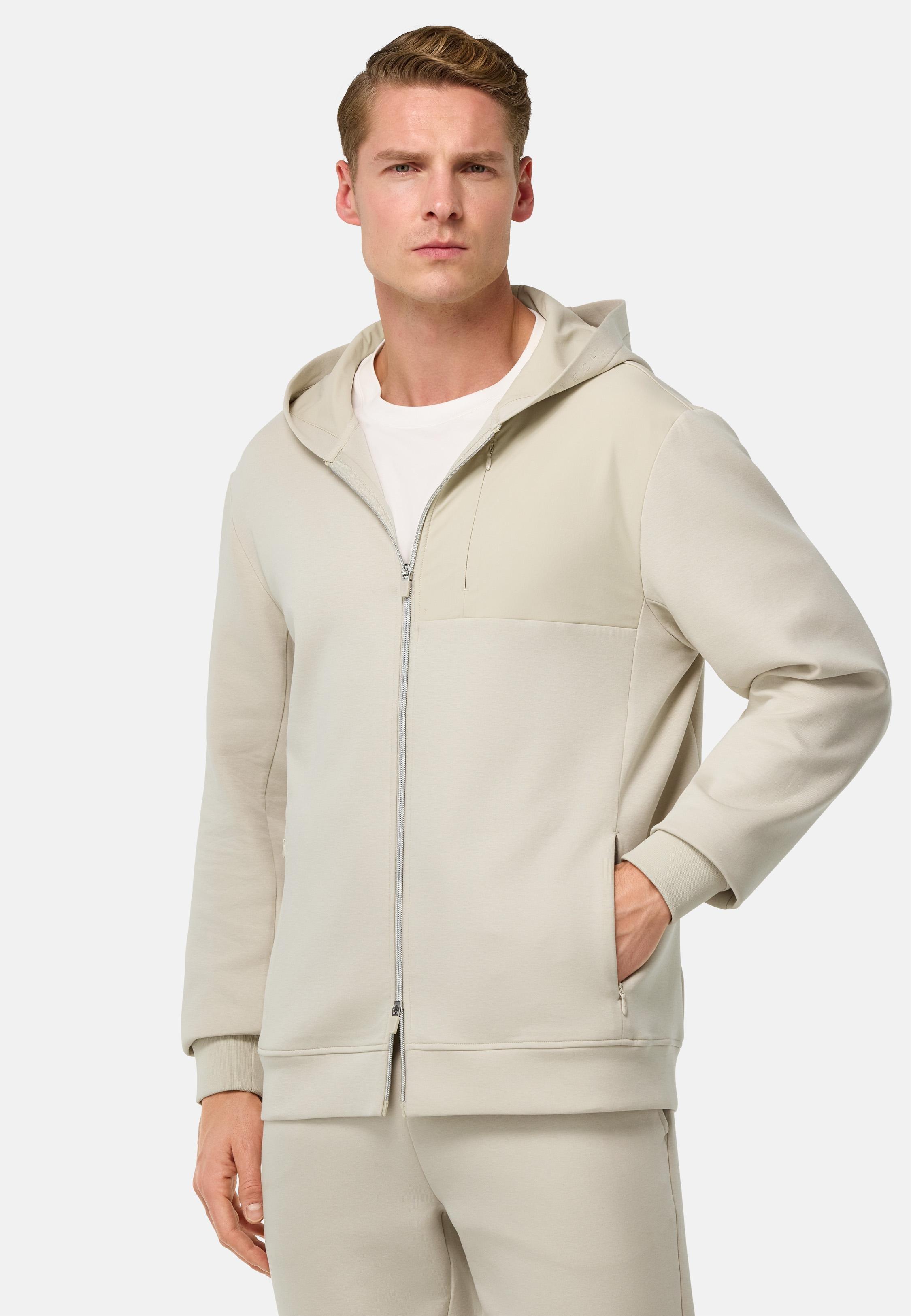 Full-Zip Hoodie In Cotton Blend Scuba Beige, , large image number 0