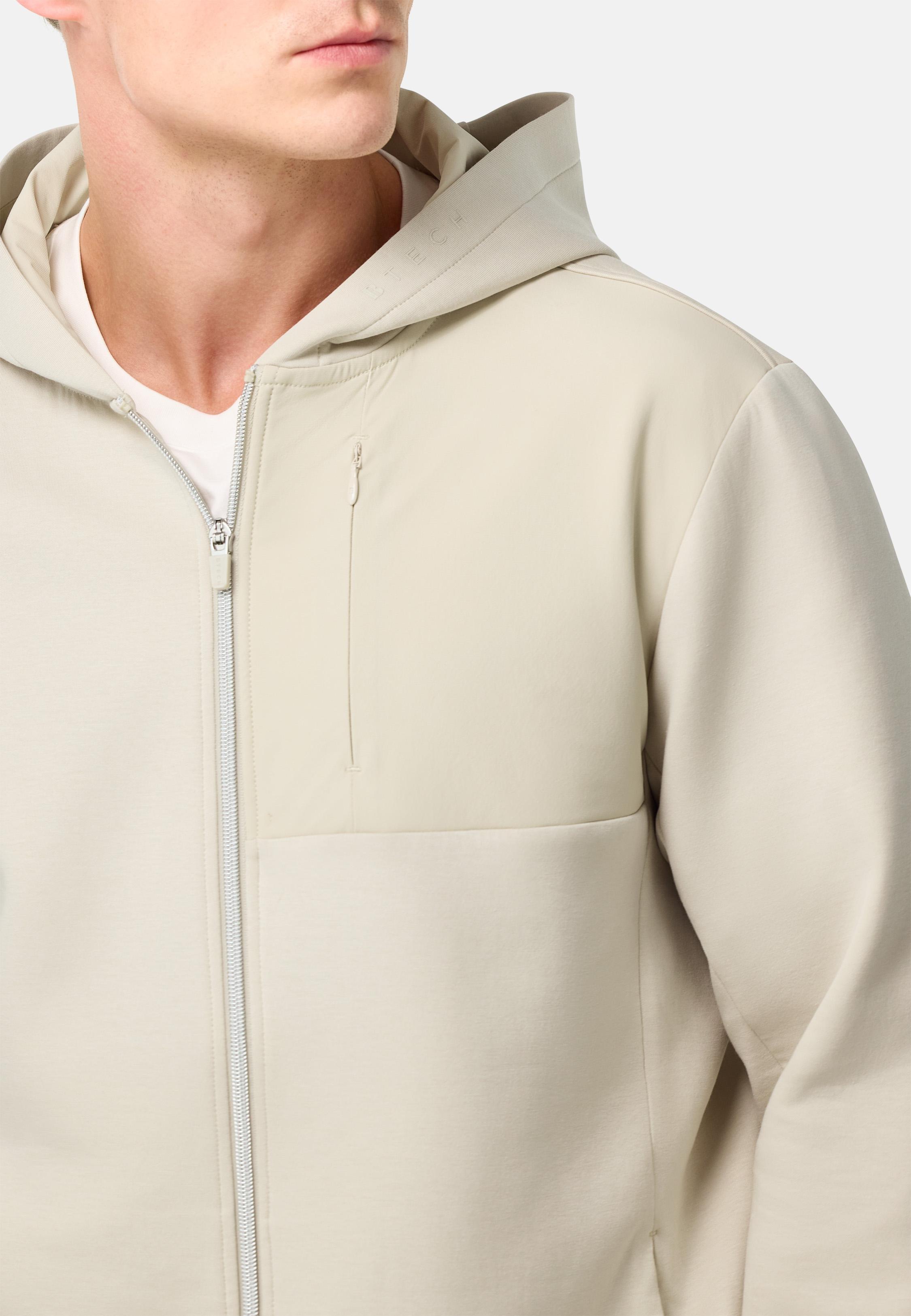 Full-Zip Hoodie In Cotton Blend Scuba Beige, , large image number 2