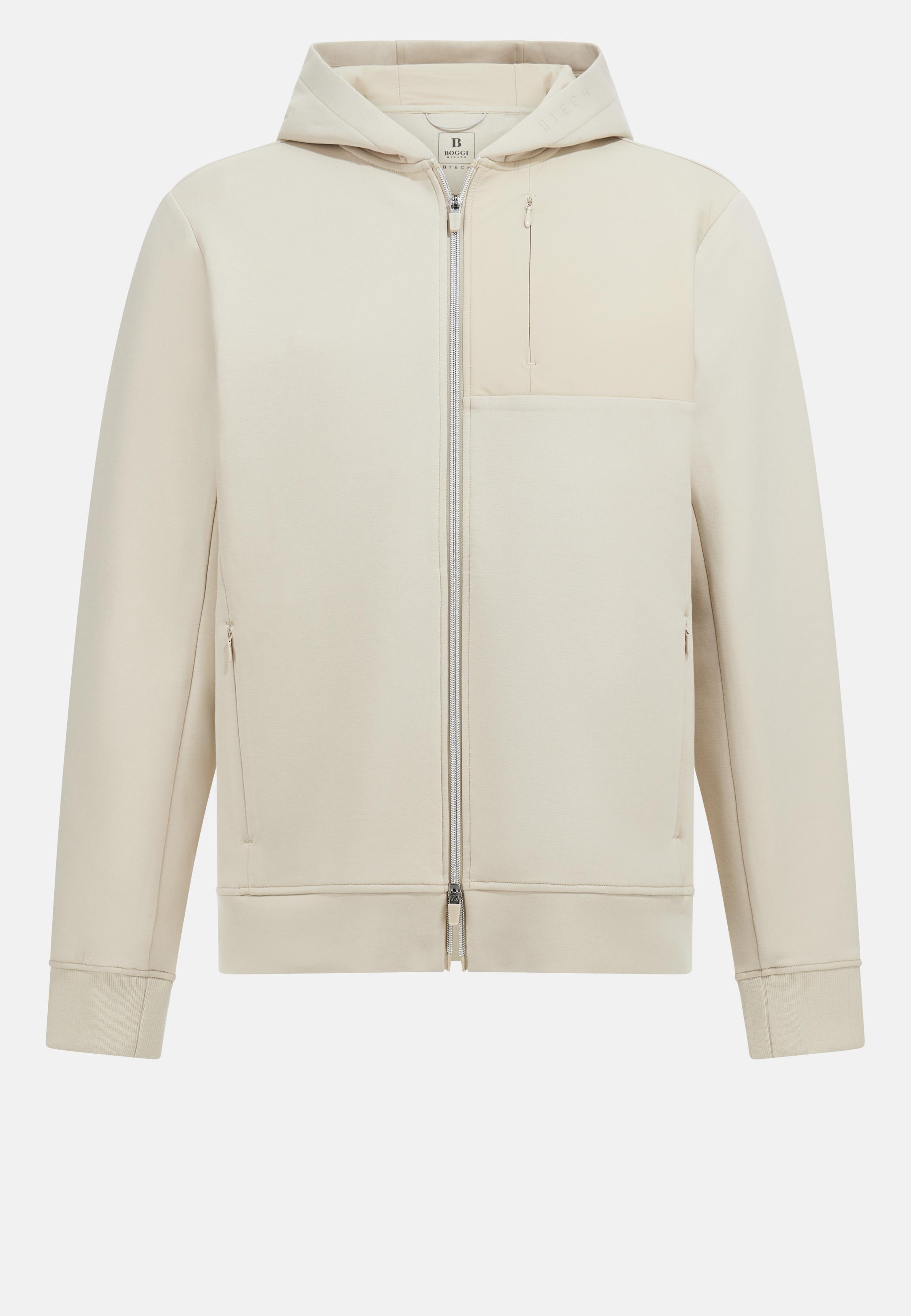 Full-Zip Hoodie In Cotton Blend Scuba Beige, , large image number 3