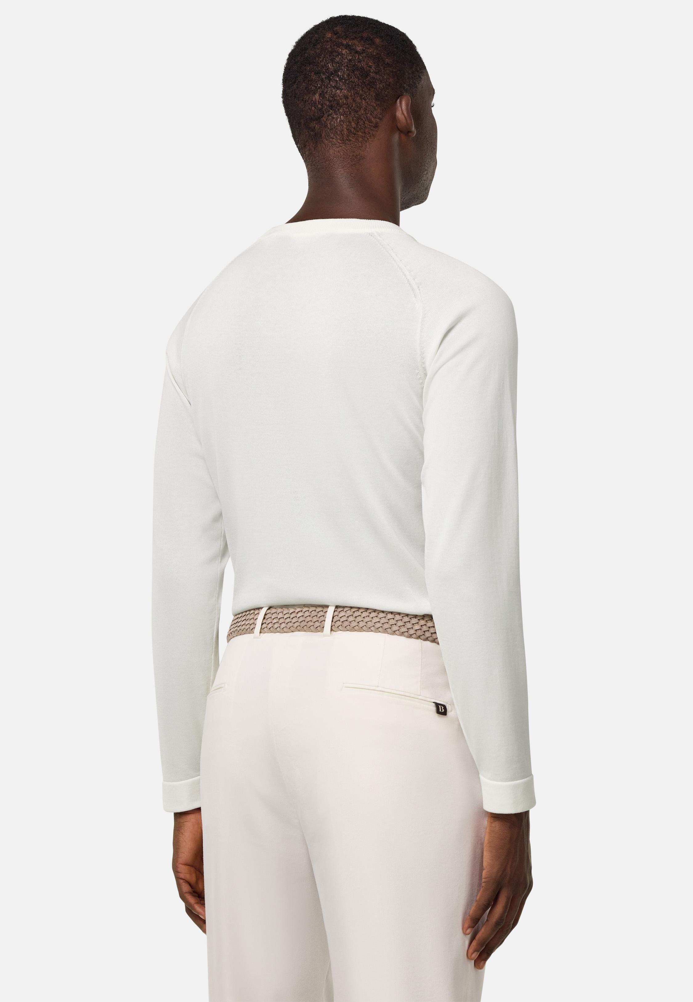 Cotton And Silk Crew Neck Jumper White, , large image number 3