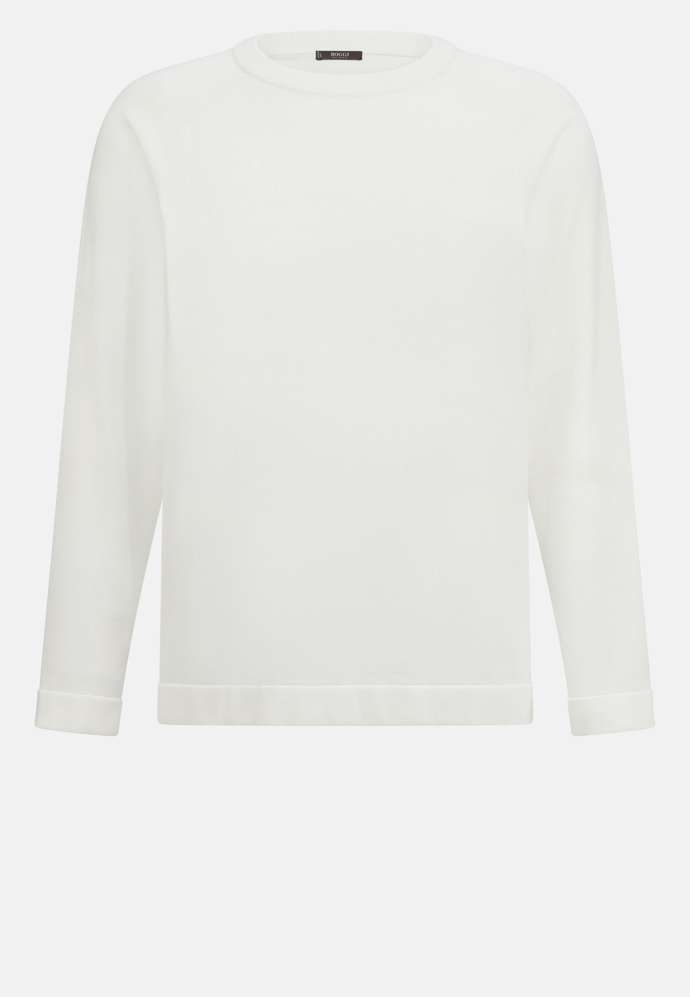 Crew Neck Jumper in Cotton and Silk, White, White, large image number 7