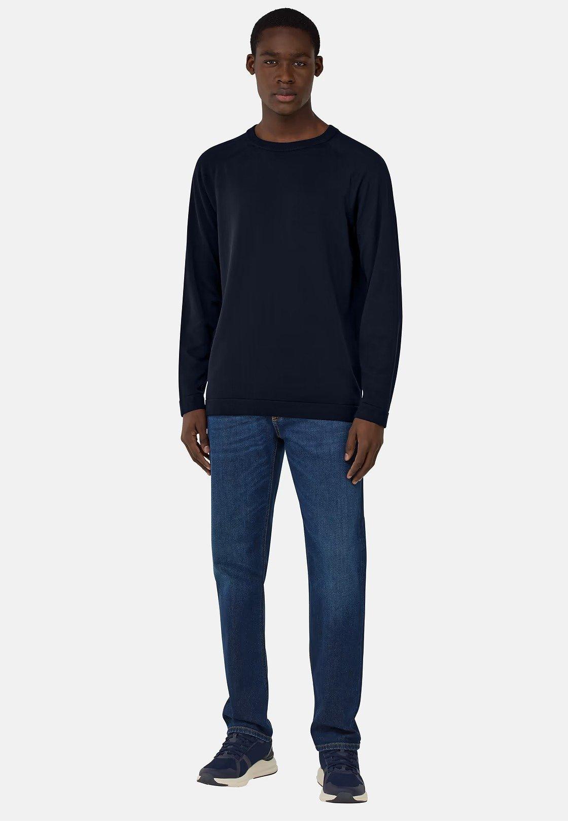 Blue Cotton And Silk Crew Neck Jumper, , large image number 0