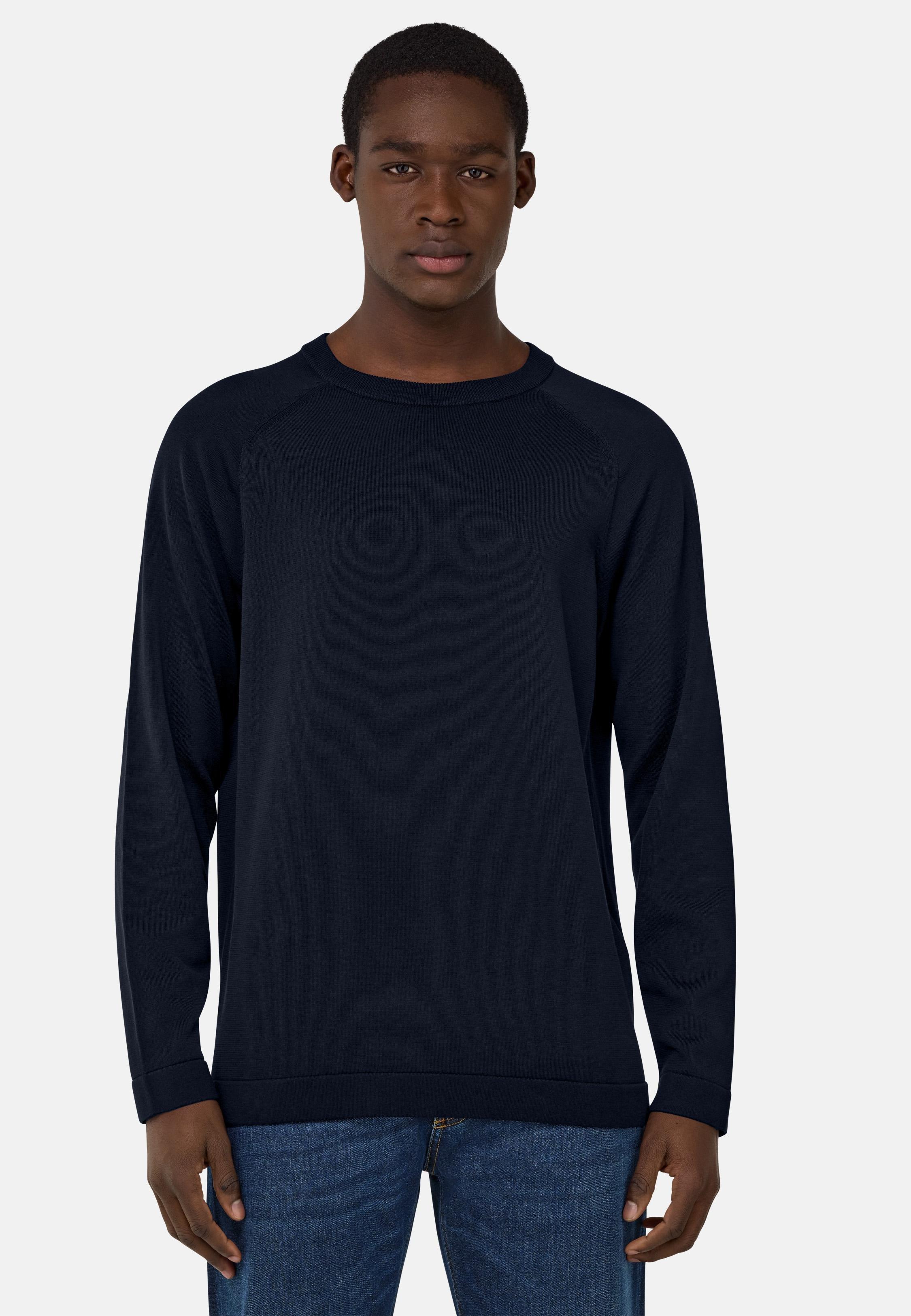 Blue Cotton And Silk Crew Neck Jumper, , large image number 1