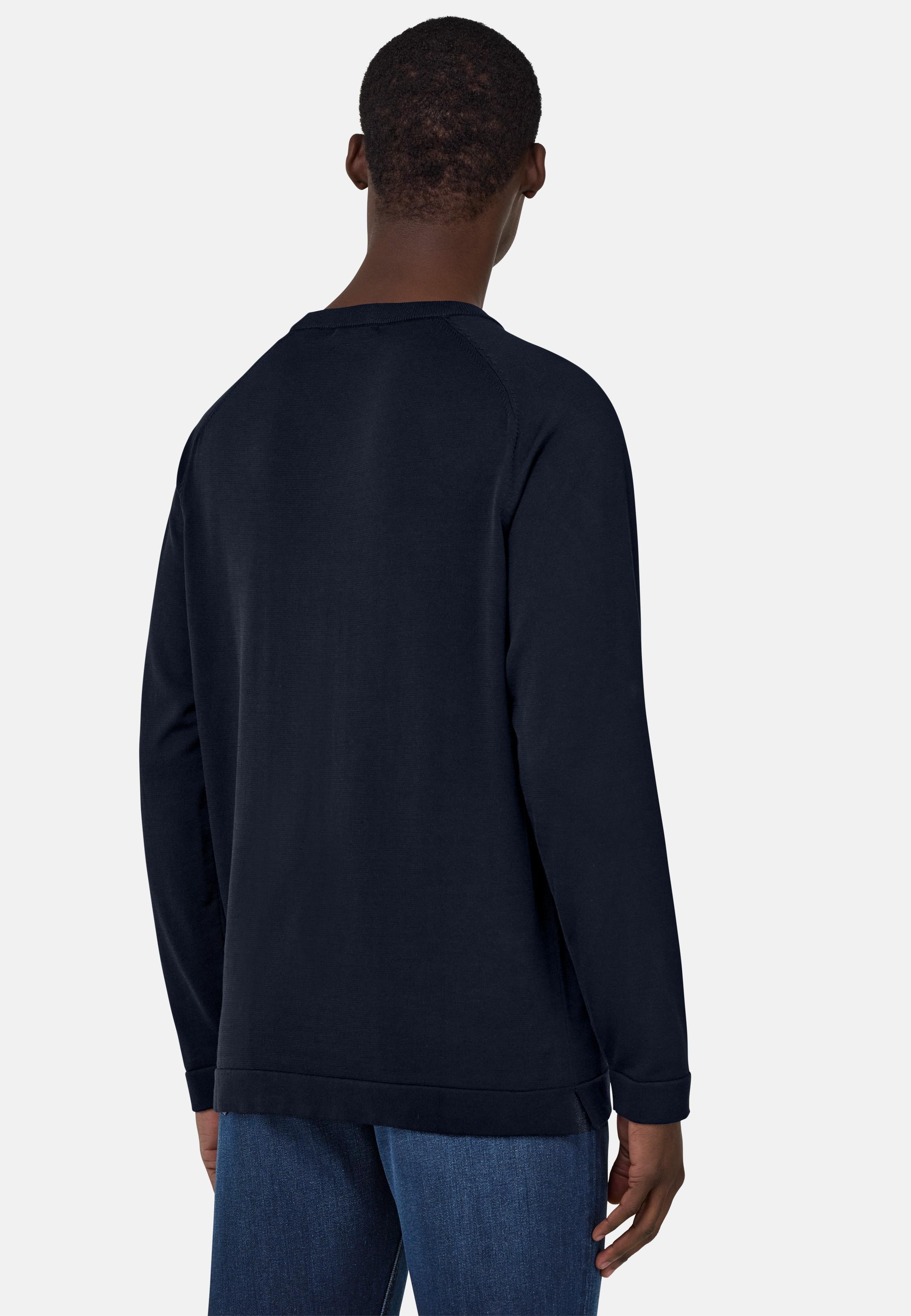 Cotton And Silk Crew Neck Jumper Navy, , large image number 3