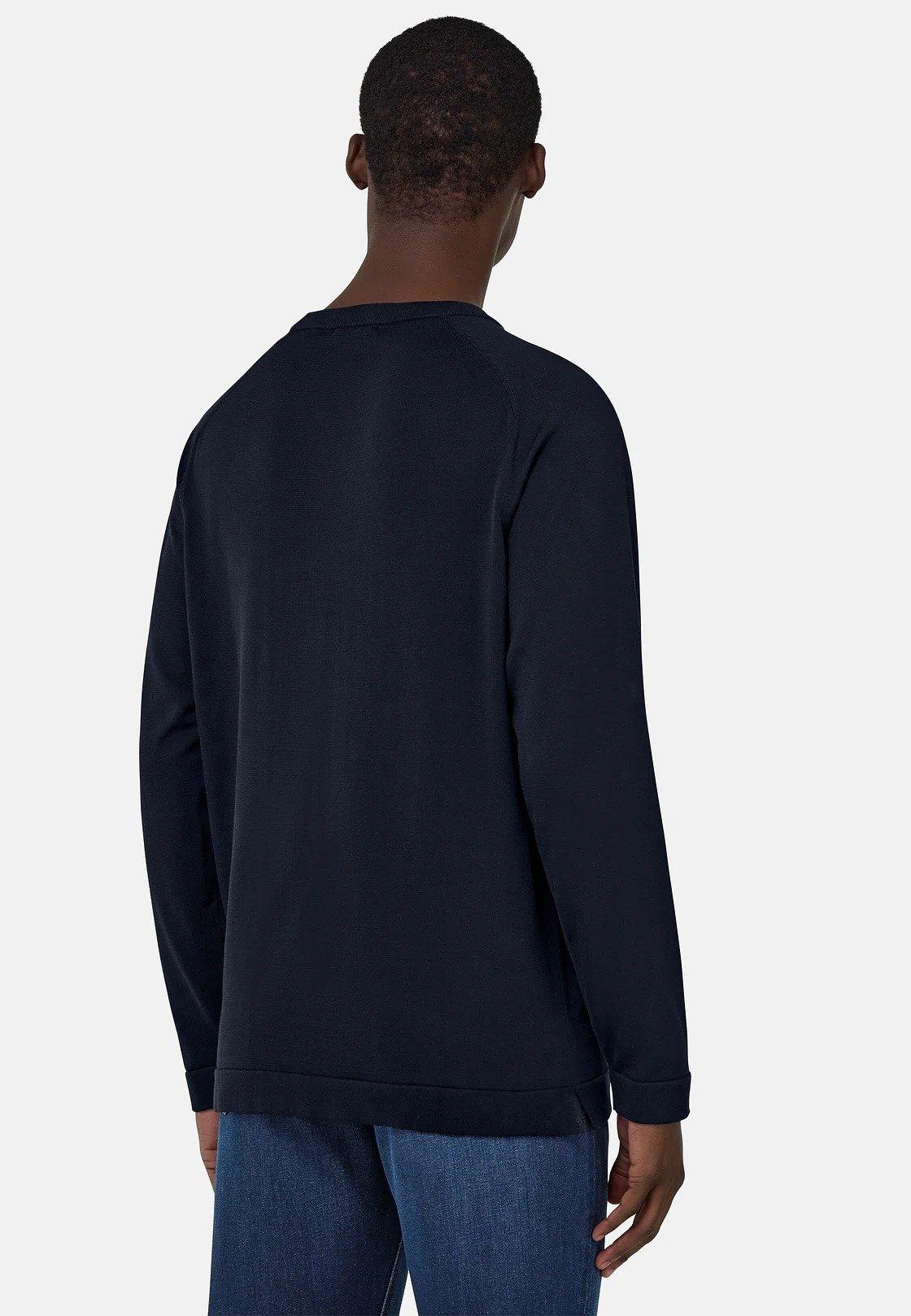 Cotton And Silk Crew Neck Jumper Navy, , large image number 4