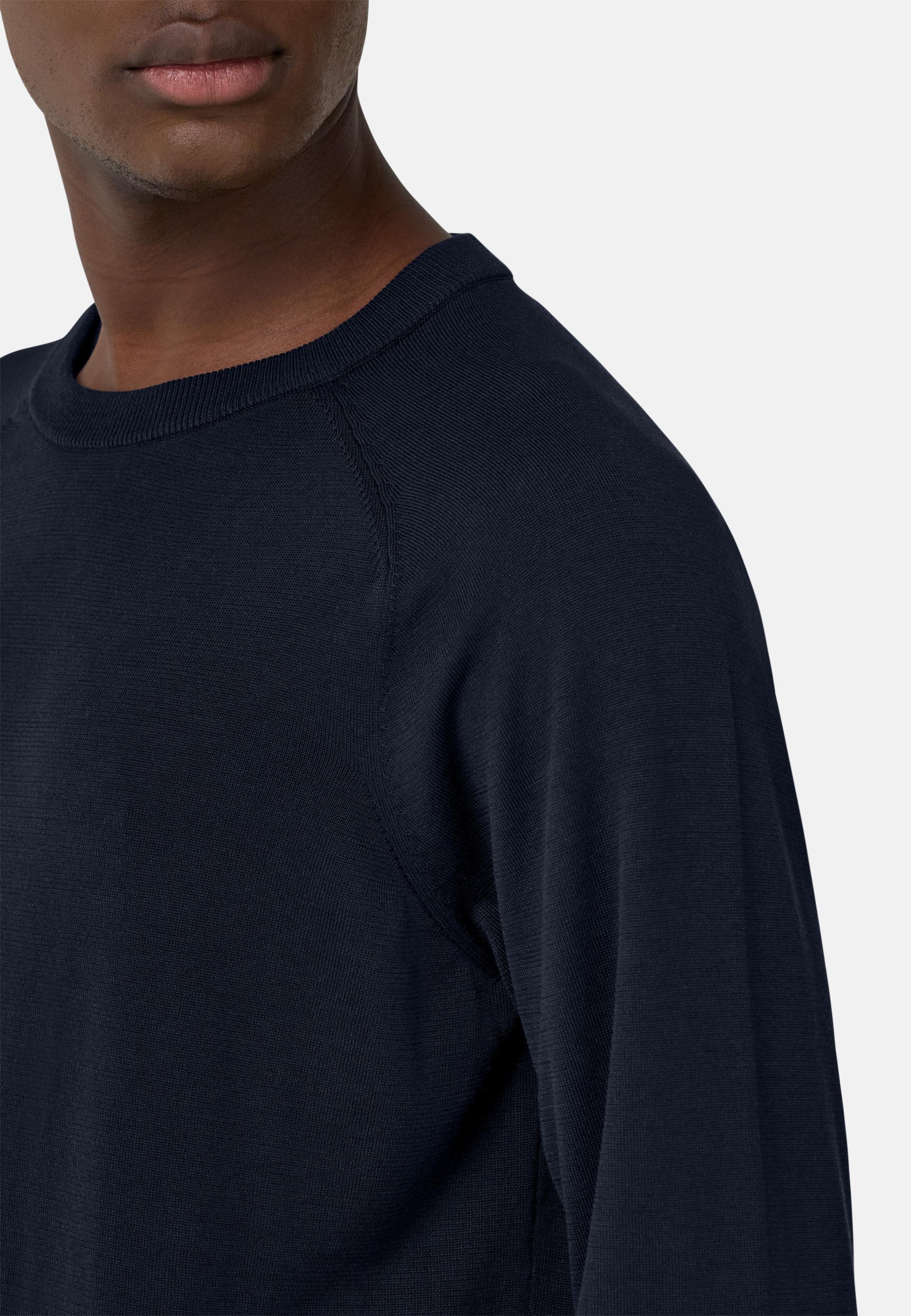 Cotton And Silk Crew Neck Jumper Navy, , large image number 5