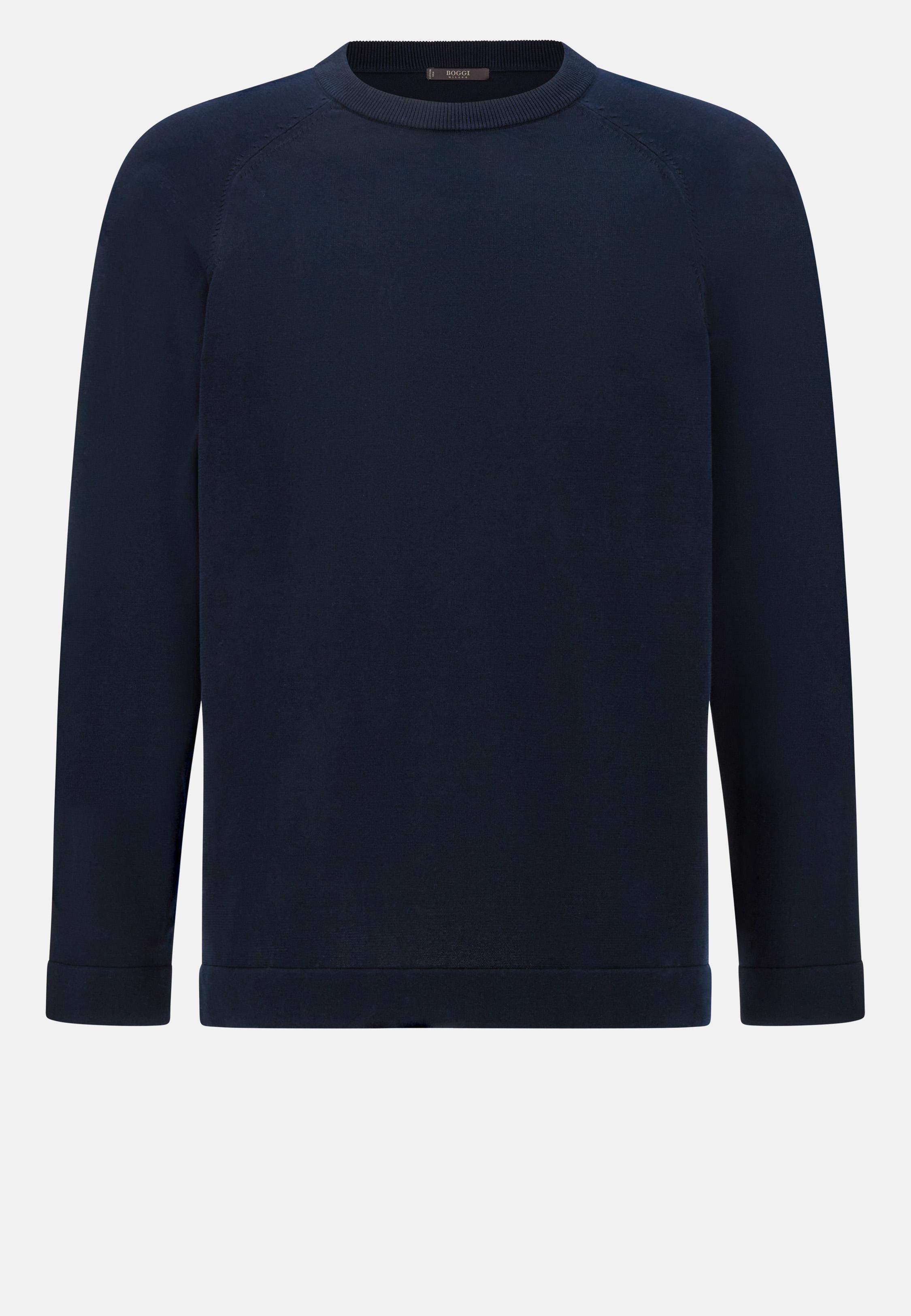 Cotton And Silk Crew Neck Jumper Navy, , large image number 6