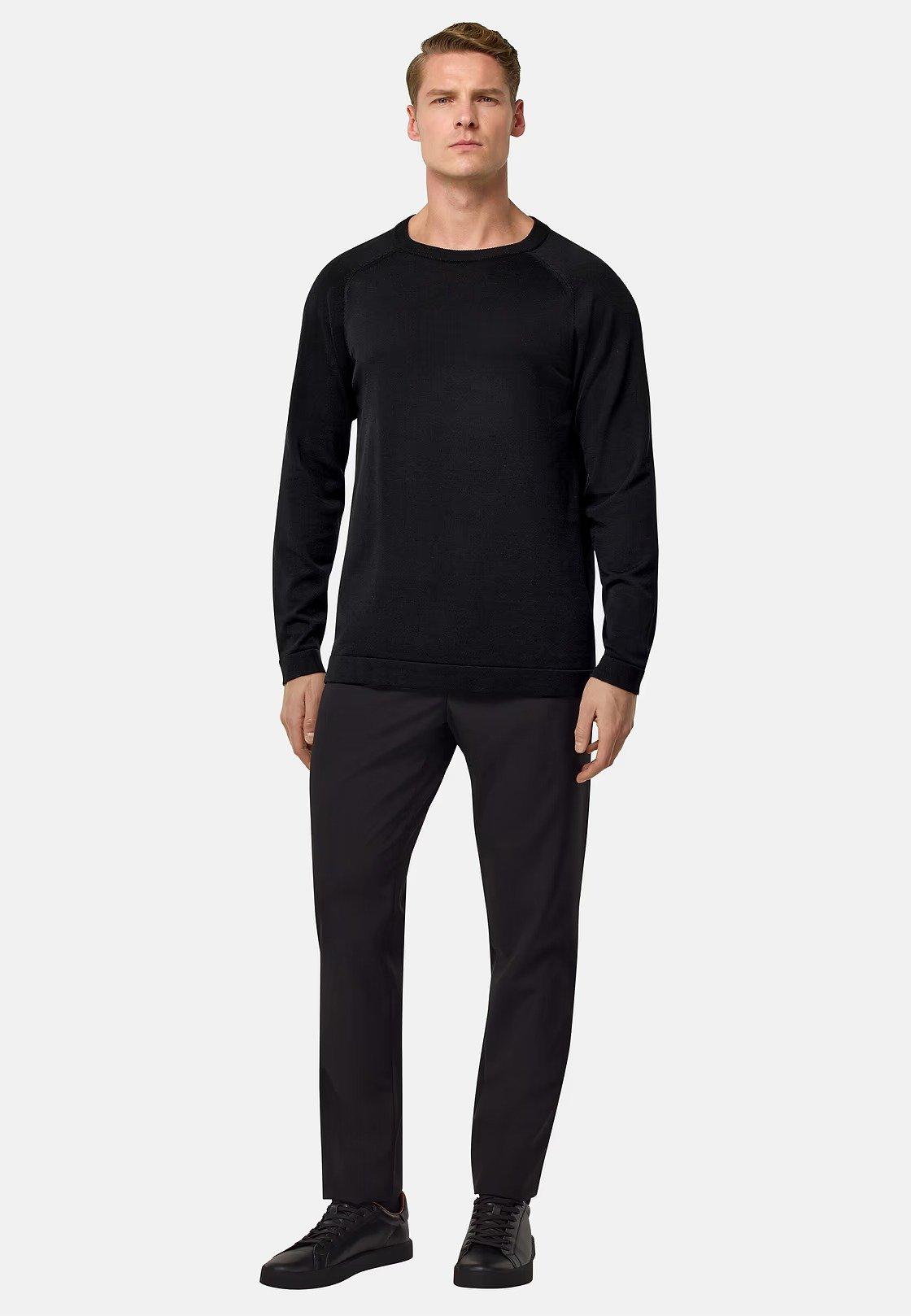Cotton And Silk Crew Neck Jumper Black, Black, medium