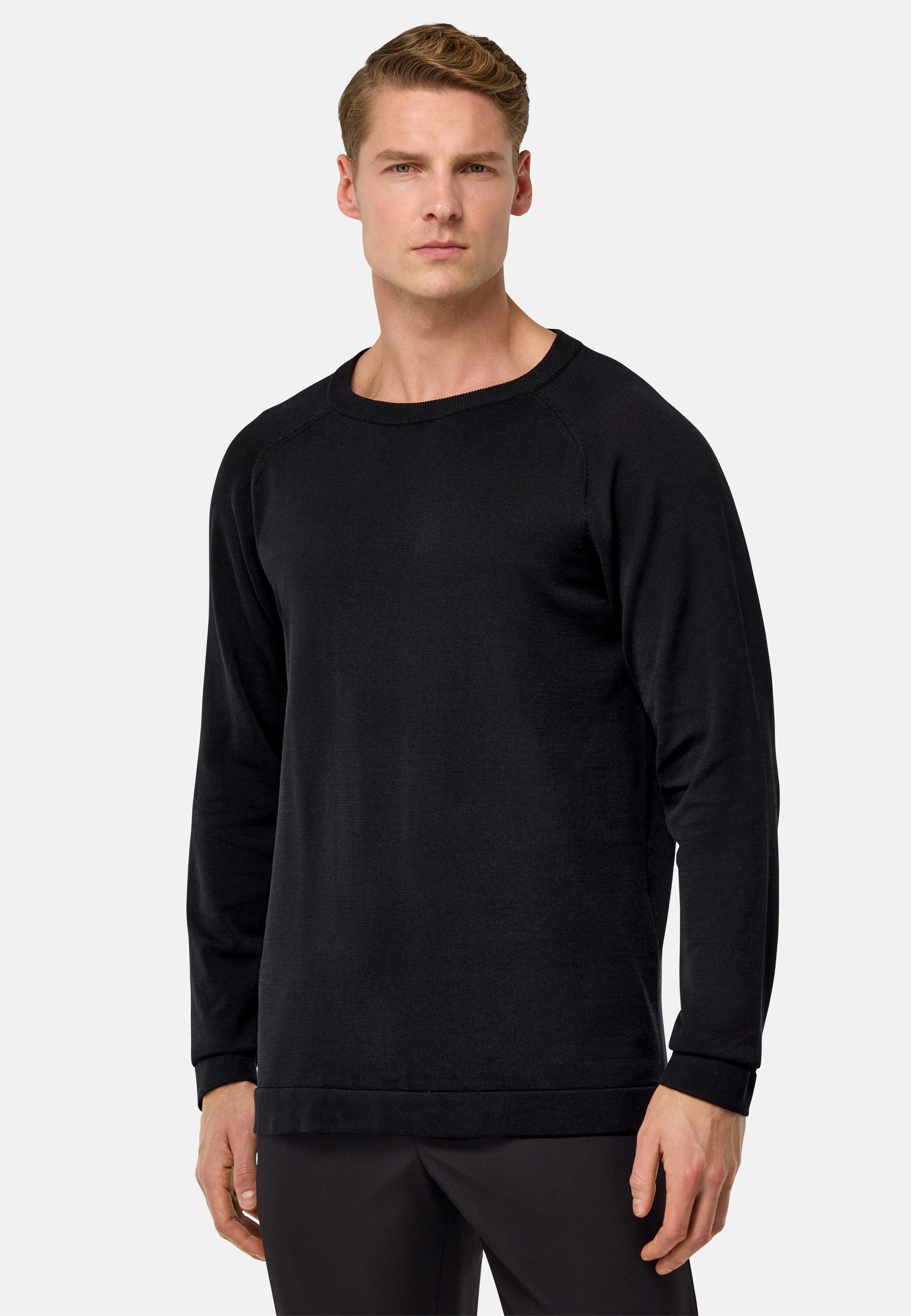 Cotton And Silk Crew Neck Jumper Black, Black, medium