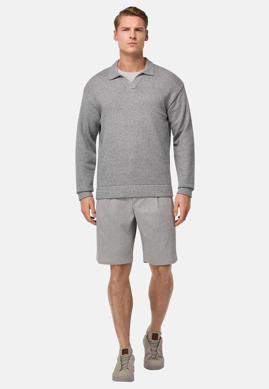 Grey Plain Knit Polo Shirt, , large image number 0