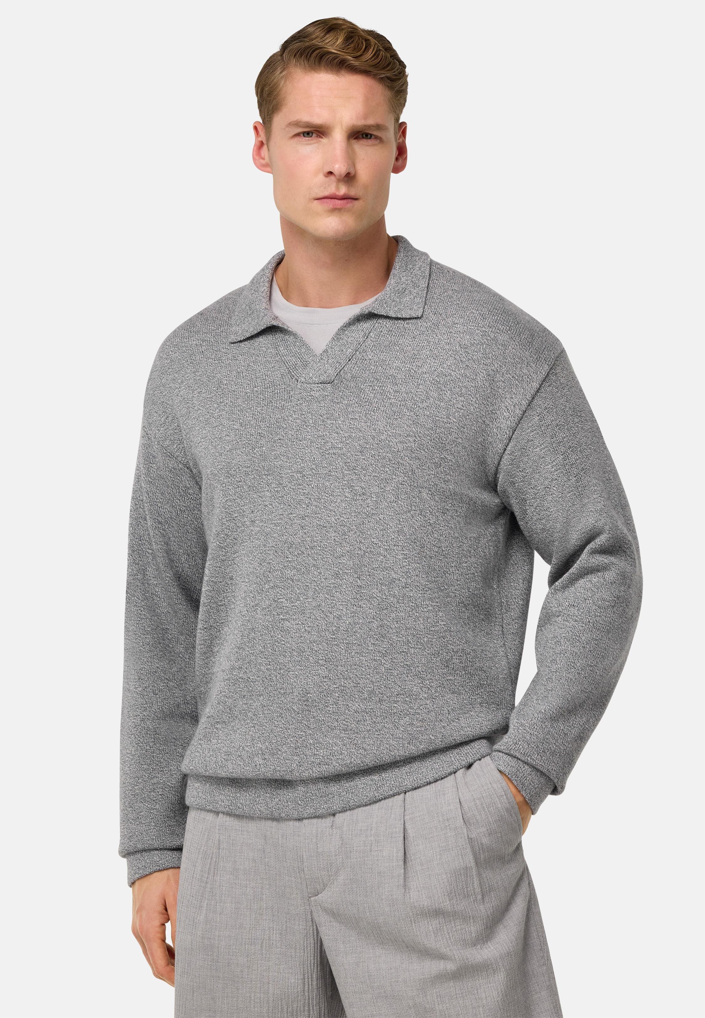 Cotton And Silk Knitted Polo Shirt Grey, Grey, medium