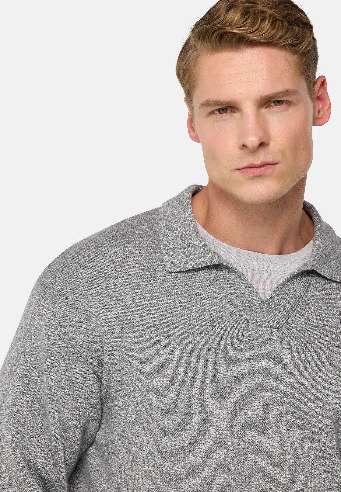 Grey Cotton And Silk Knitted Polo Shirt, , large image number 2