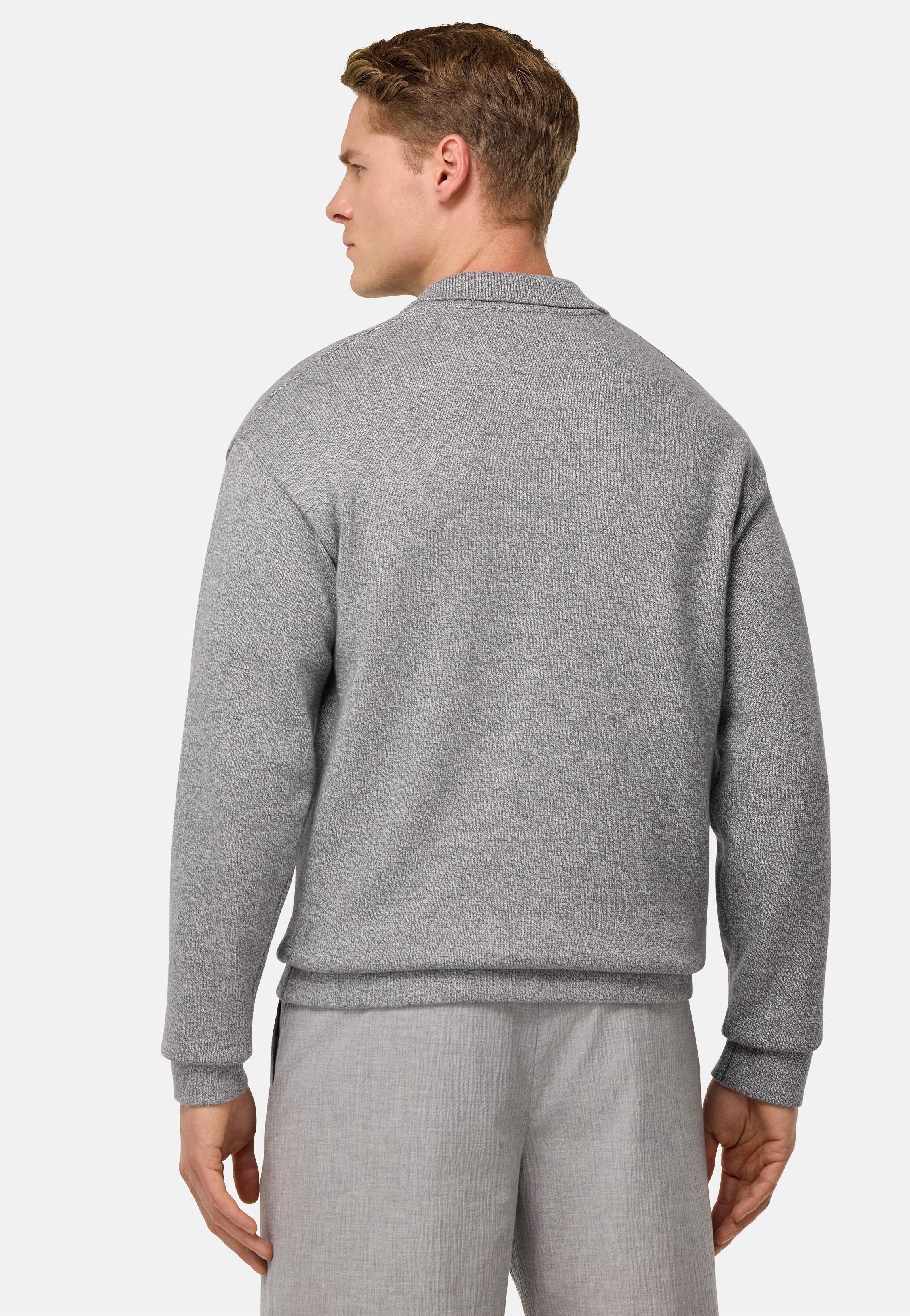 Cotton And Silk Knitted Polo Shirt Grey, Grey, large image number 3