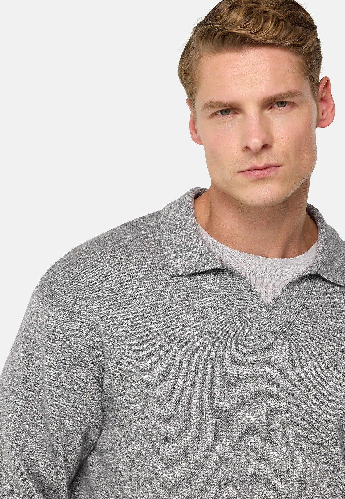 Cotton And Silk Knitted Polo Shirt Grey, , large image number 4