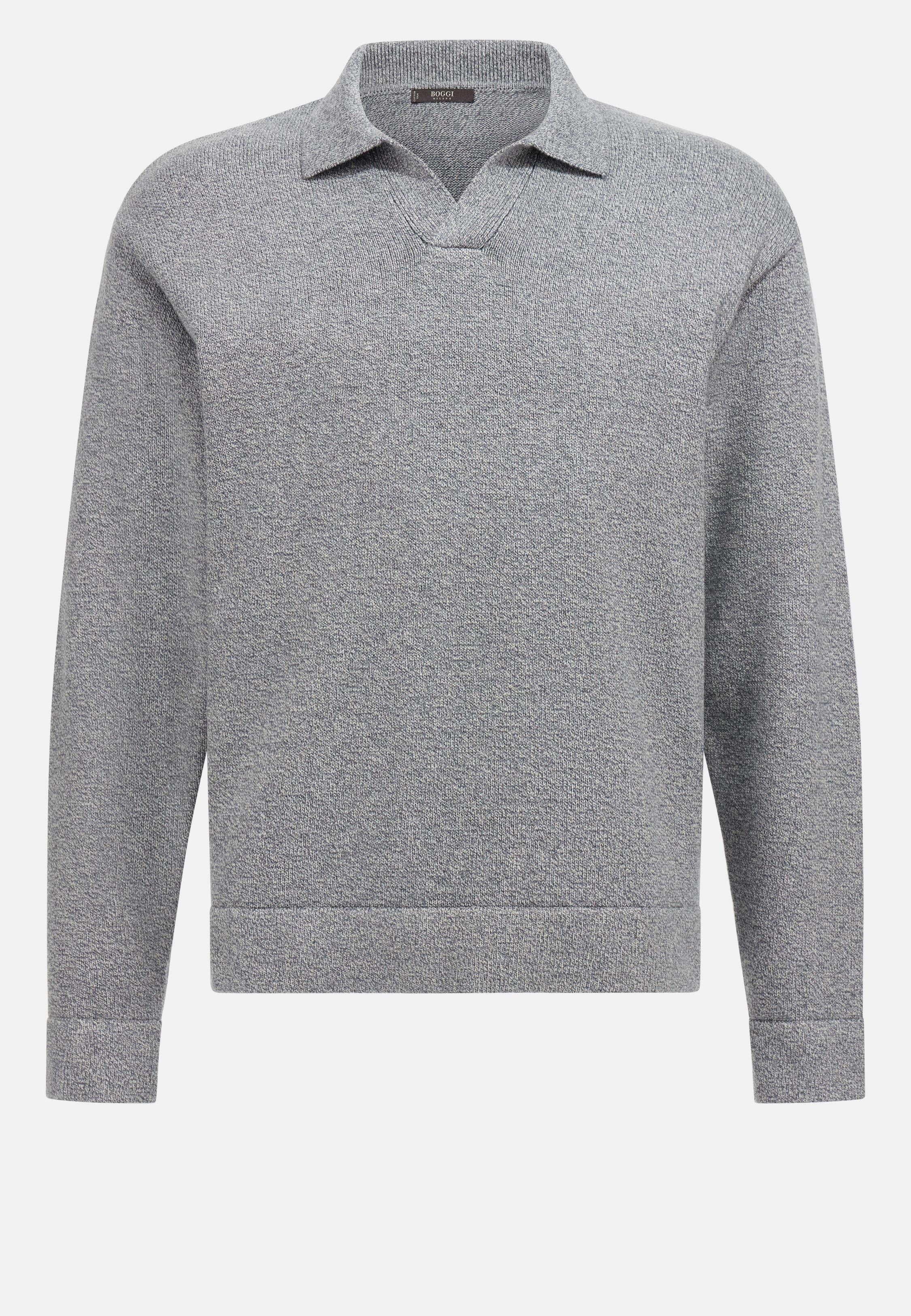 Cotton And Silk Knitted Polo Shirt Grey, Grey, large image number 7