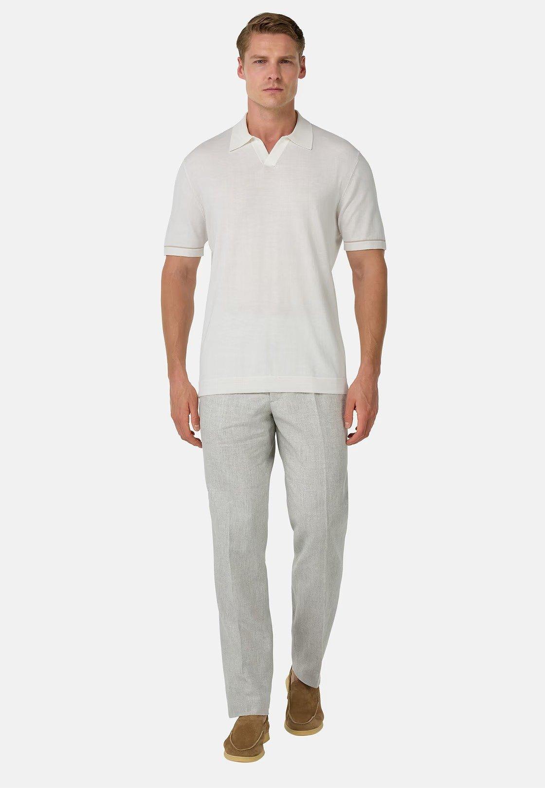 Cotton Crepe Knit Polo Shirt White, White, medium