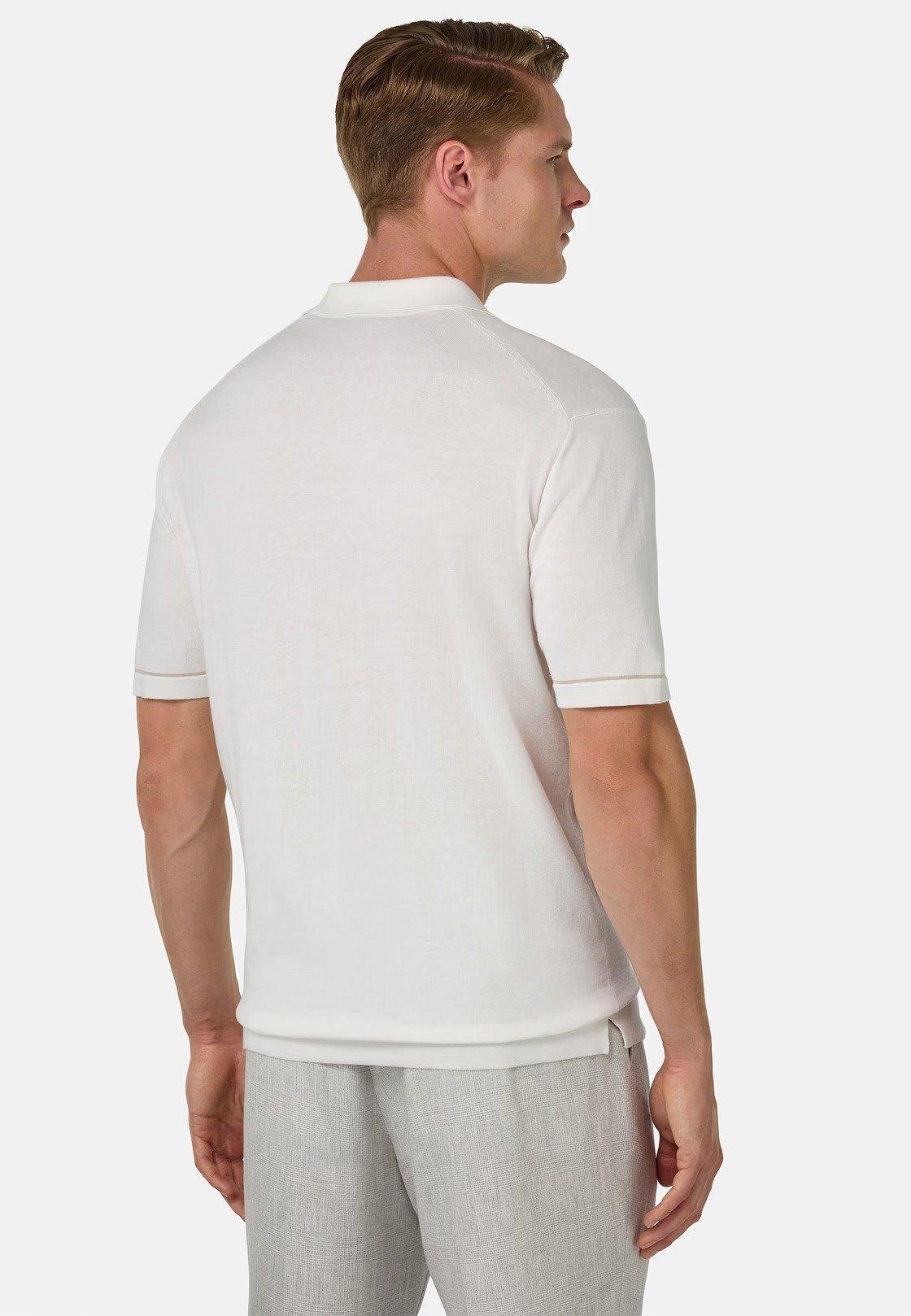 Cotton Crepe Knit Polo Shirt White, White, medium
