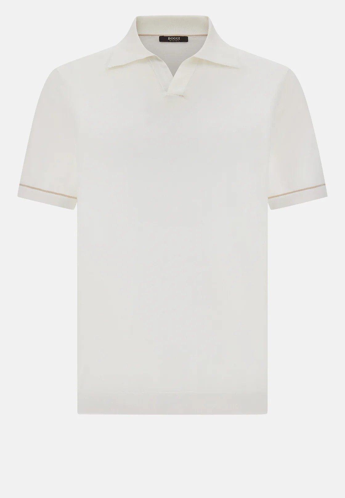 Cotton Crepe Knit Polo Shirt White, White, large image number 3