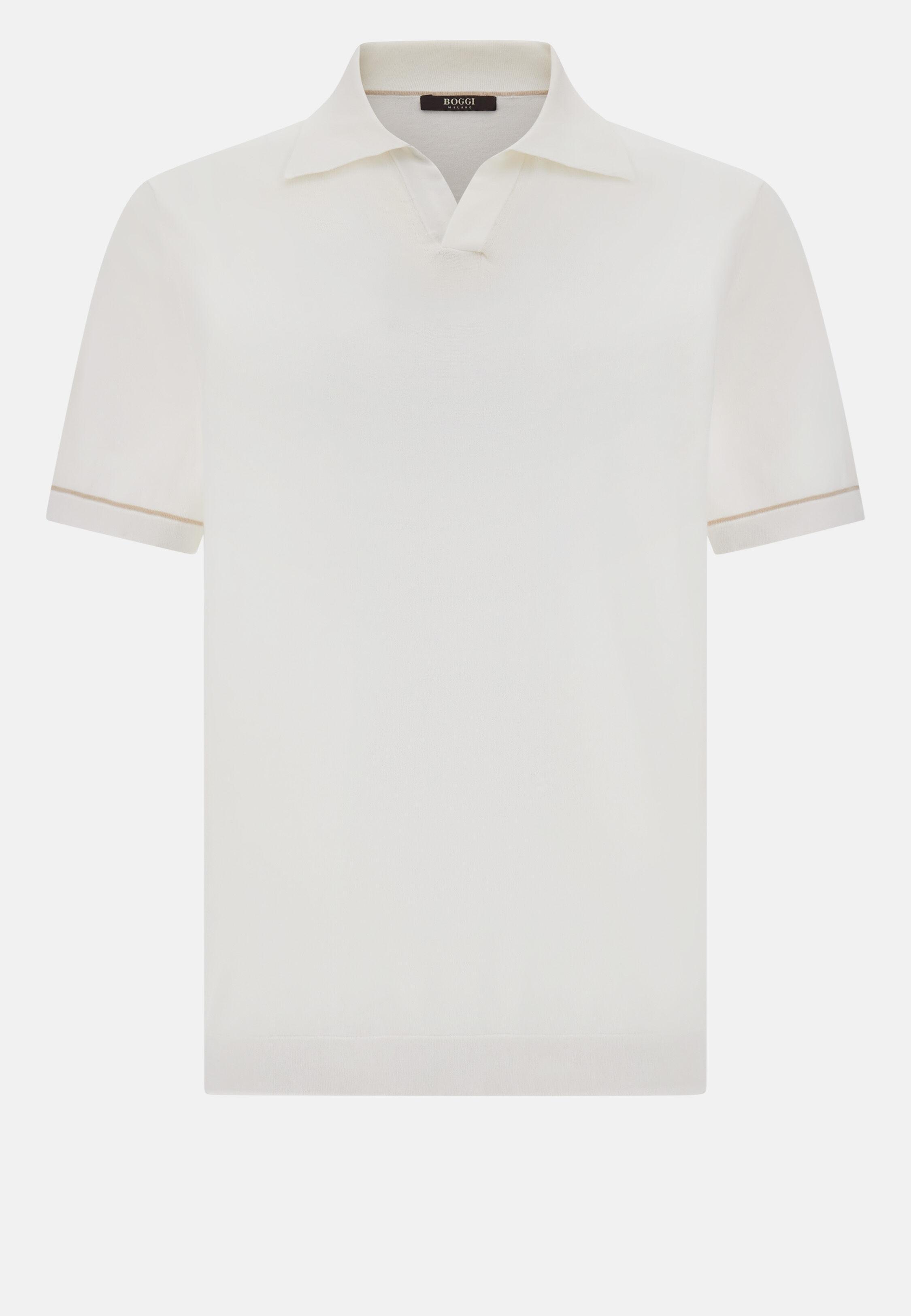 Cotton Crepe Knit Polo Shirt White, White, large image number 7