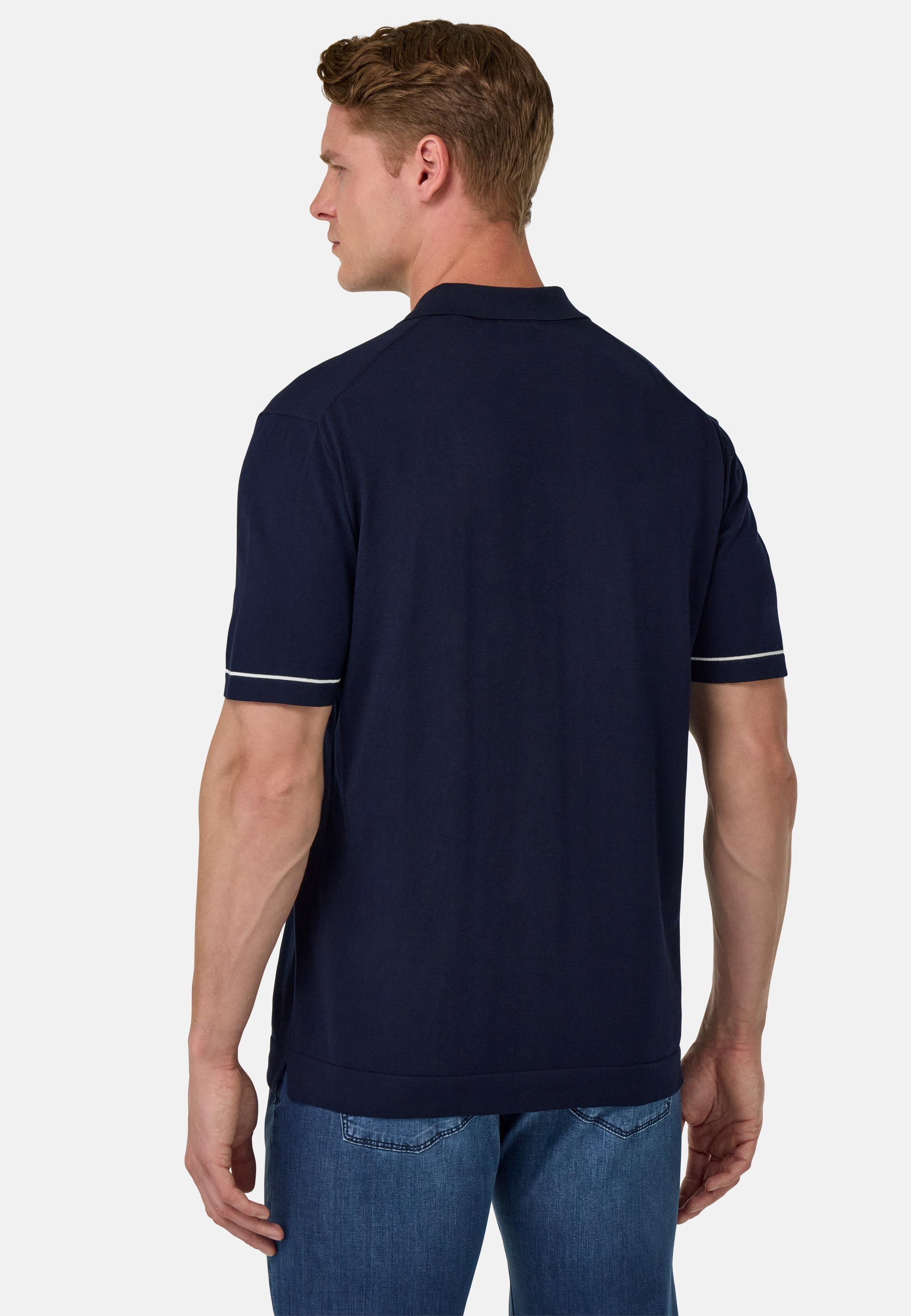 Cotton Cr�pe Knit Polo Shirt Navy, , large image number 1