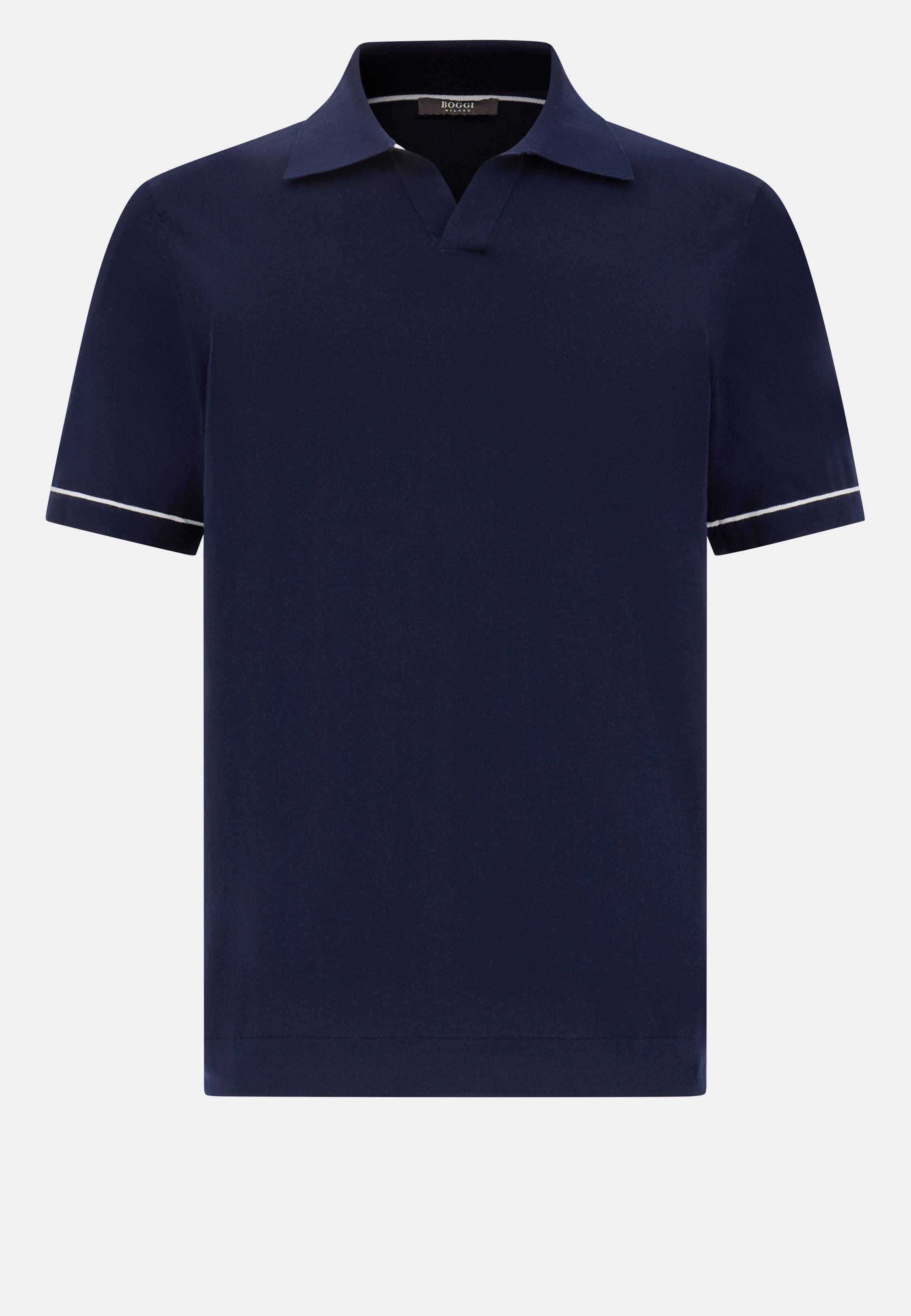 Cotton Cr�pe Knit Polo Shirt Navy, , large image number 4
