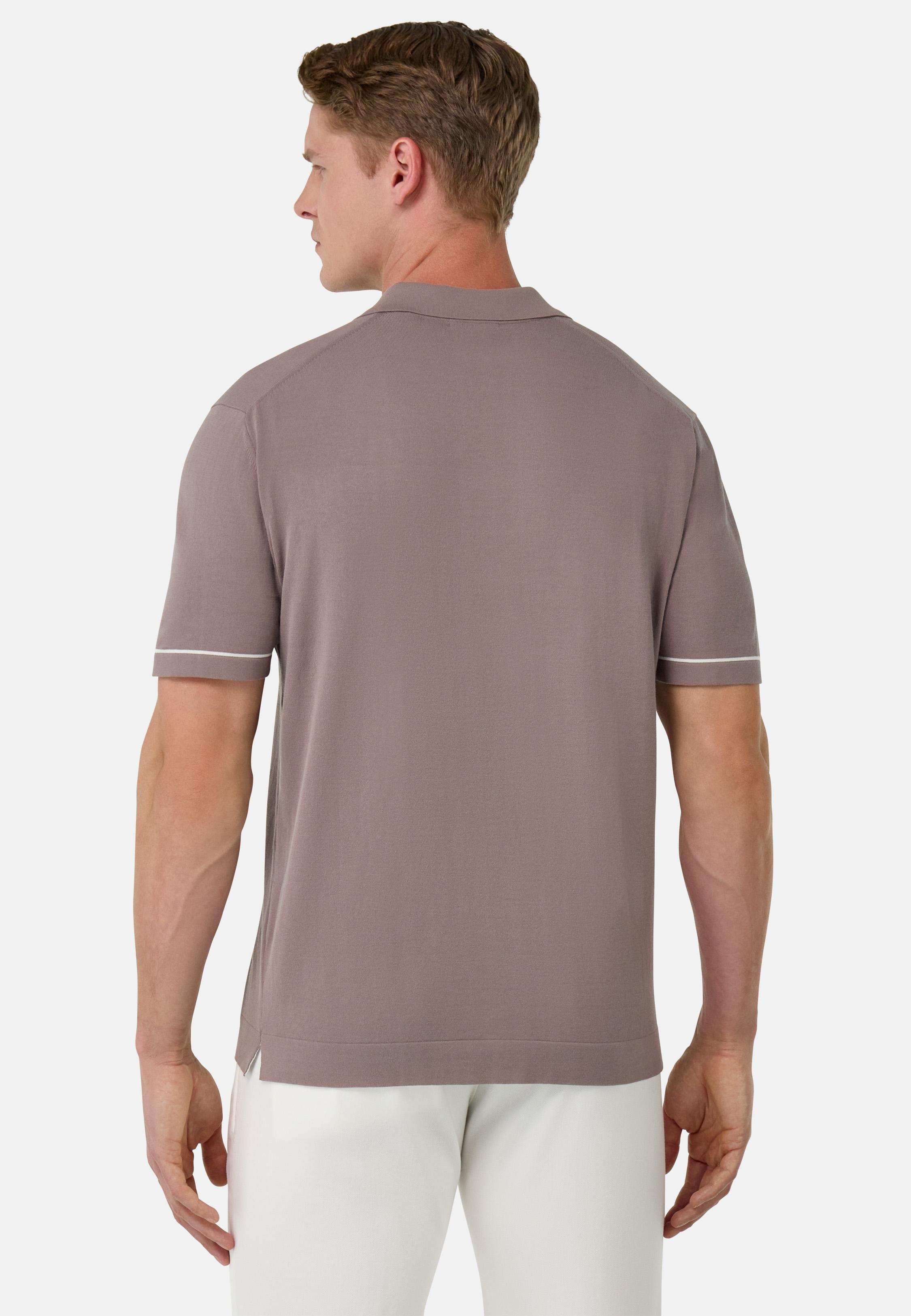 Cotton Cr�pe Knit Polo Shirt Brown, , large image number 1