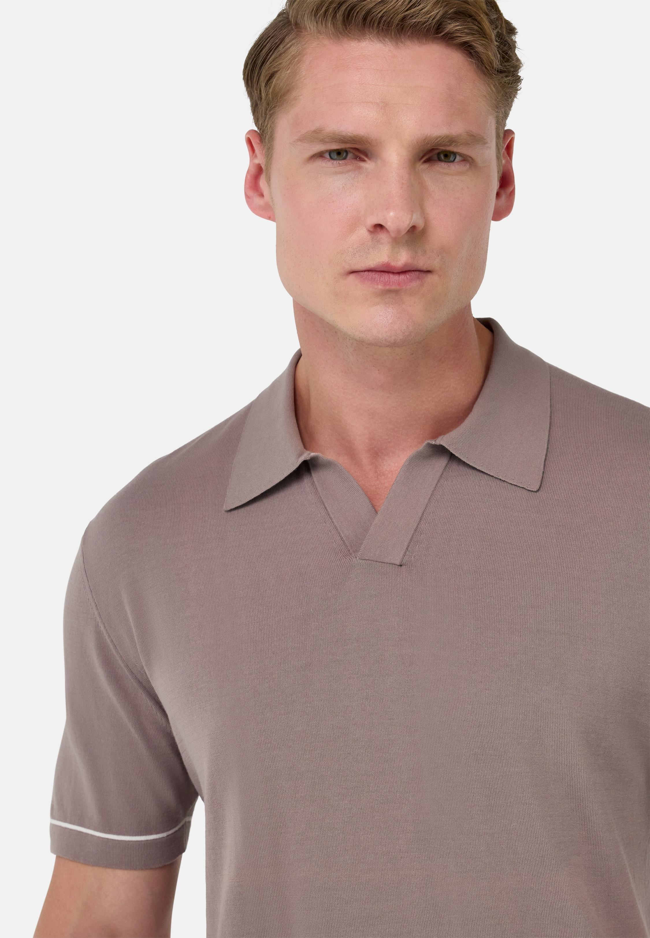 Cotton Cr�pe Knit Polo Shirt Brown, , large image number 2