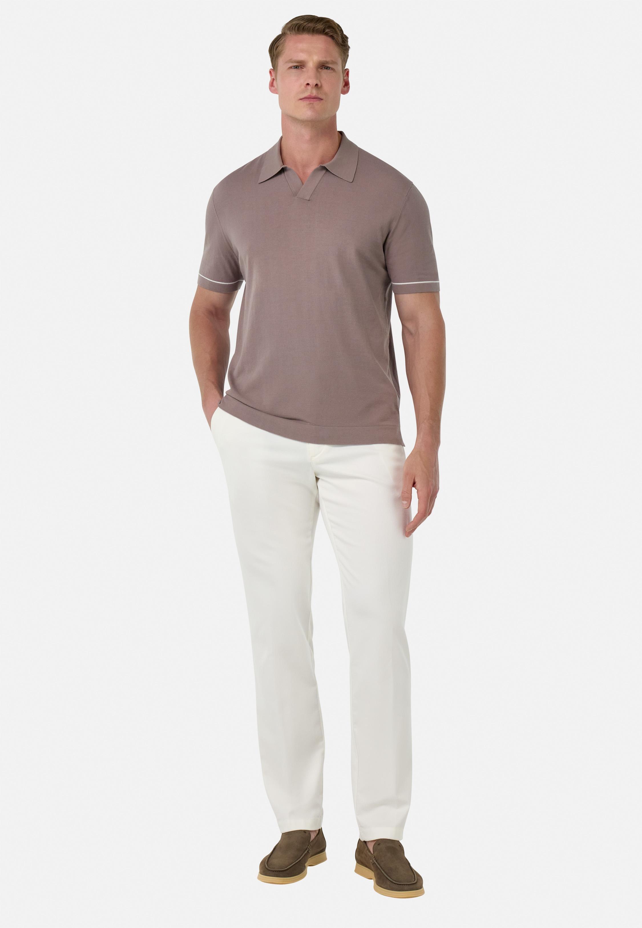 Cotton Cr�pe Knit Polo Shirt Brown, , large image number 3