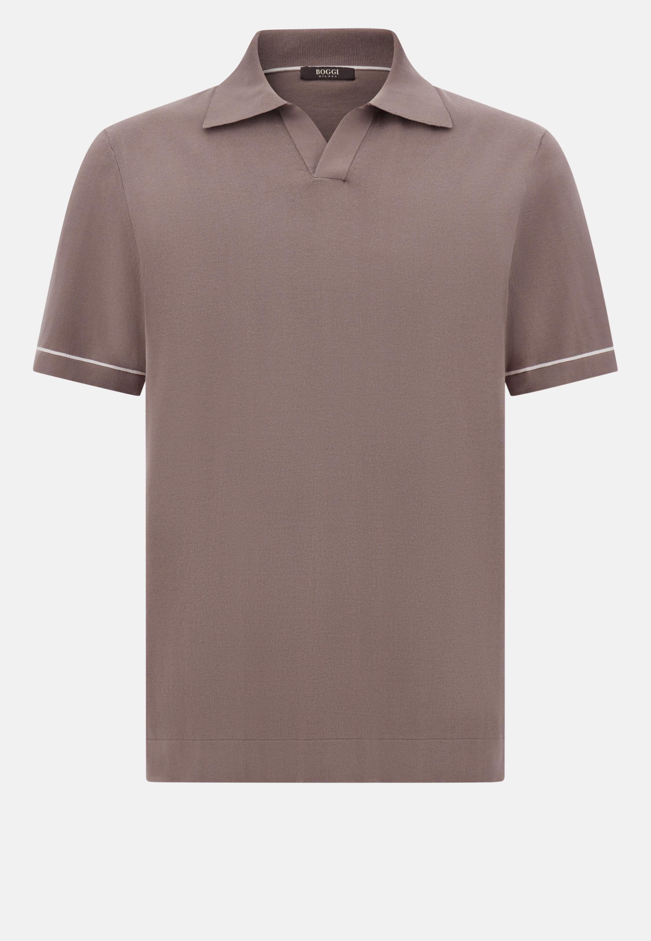 Cotton Cr�pe Knit Polo Shirt Brown, , large image number 4