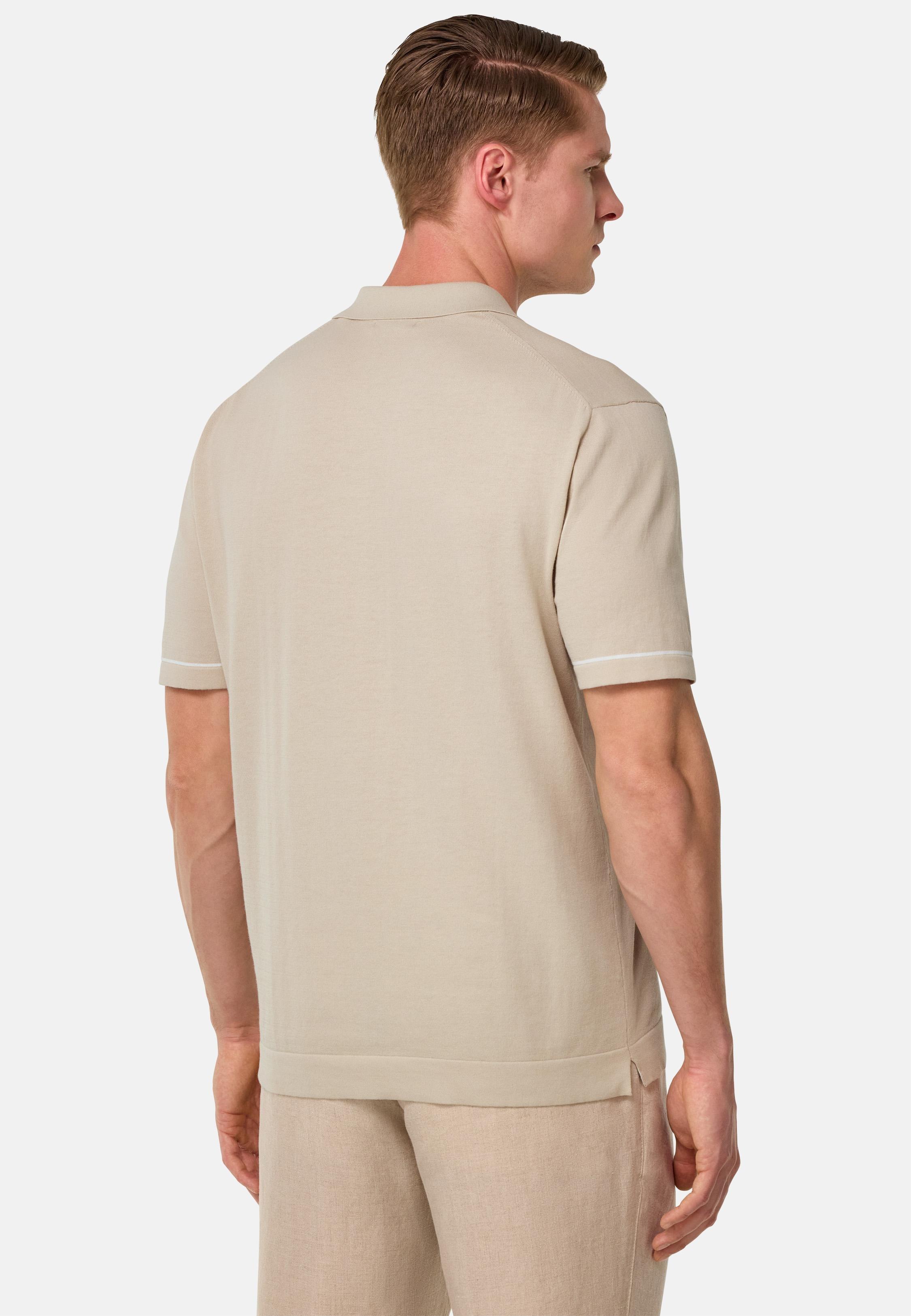 Cotton Crêpe Knit Polo Shirt Beige, Sand, medium