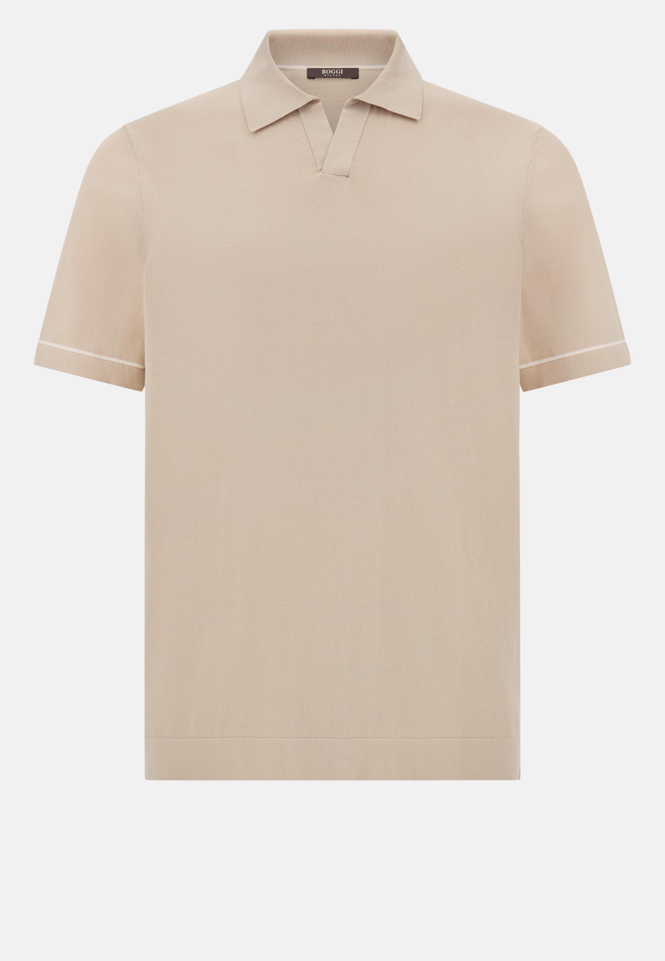 Cotton Cr�pe Knit Polo Shirt Beige, , large image number 3