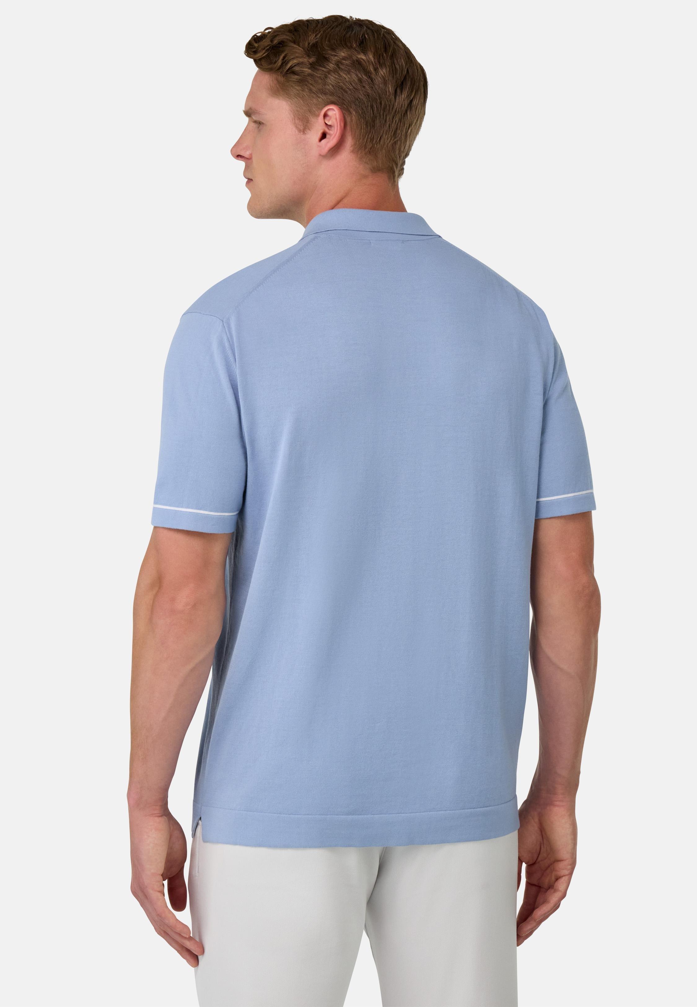 Cotton Cr�pe Knit Polo Shirt Blue, , large image number 1