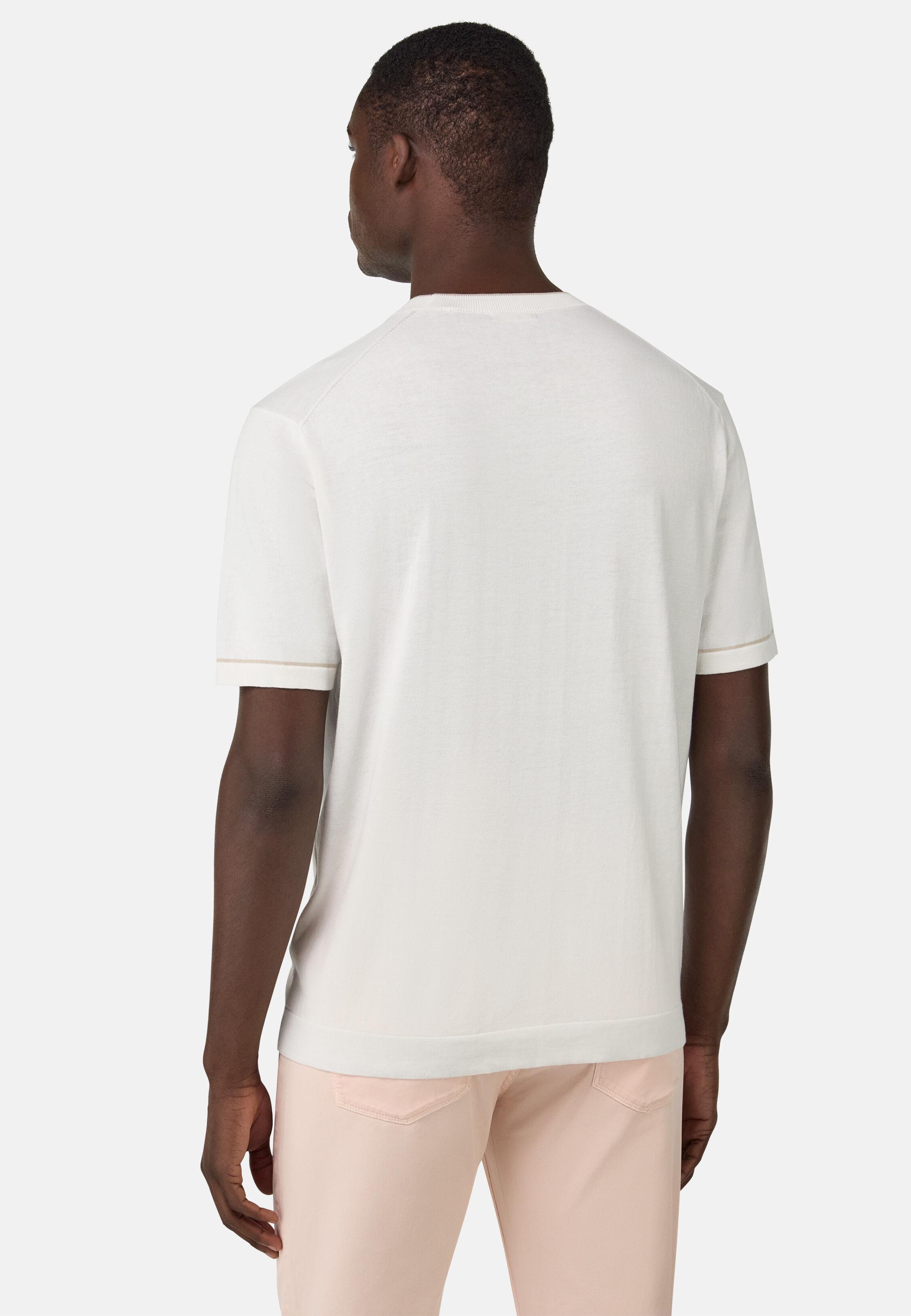 Cotton Crepe Knit T-Shirt White, White, large image number 3