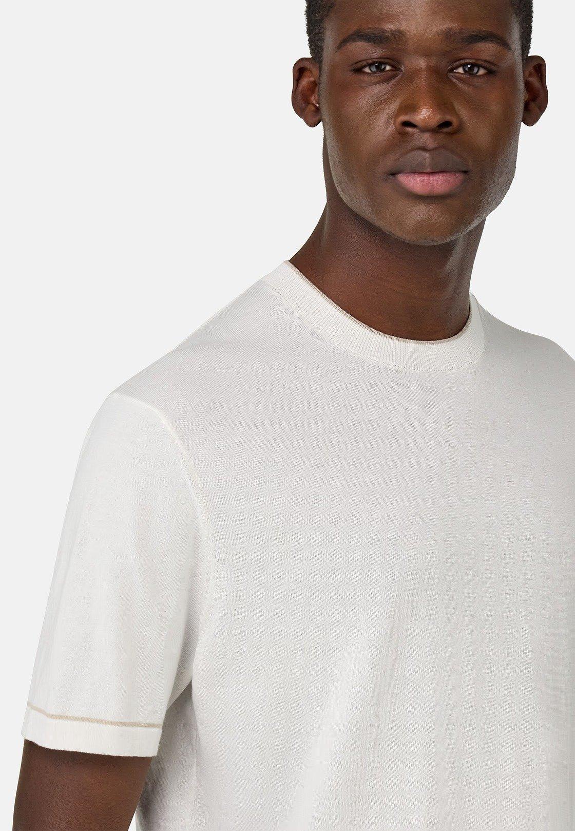 Cotton Crepe Knit T-Shirt White, White, large image number 4