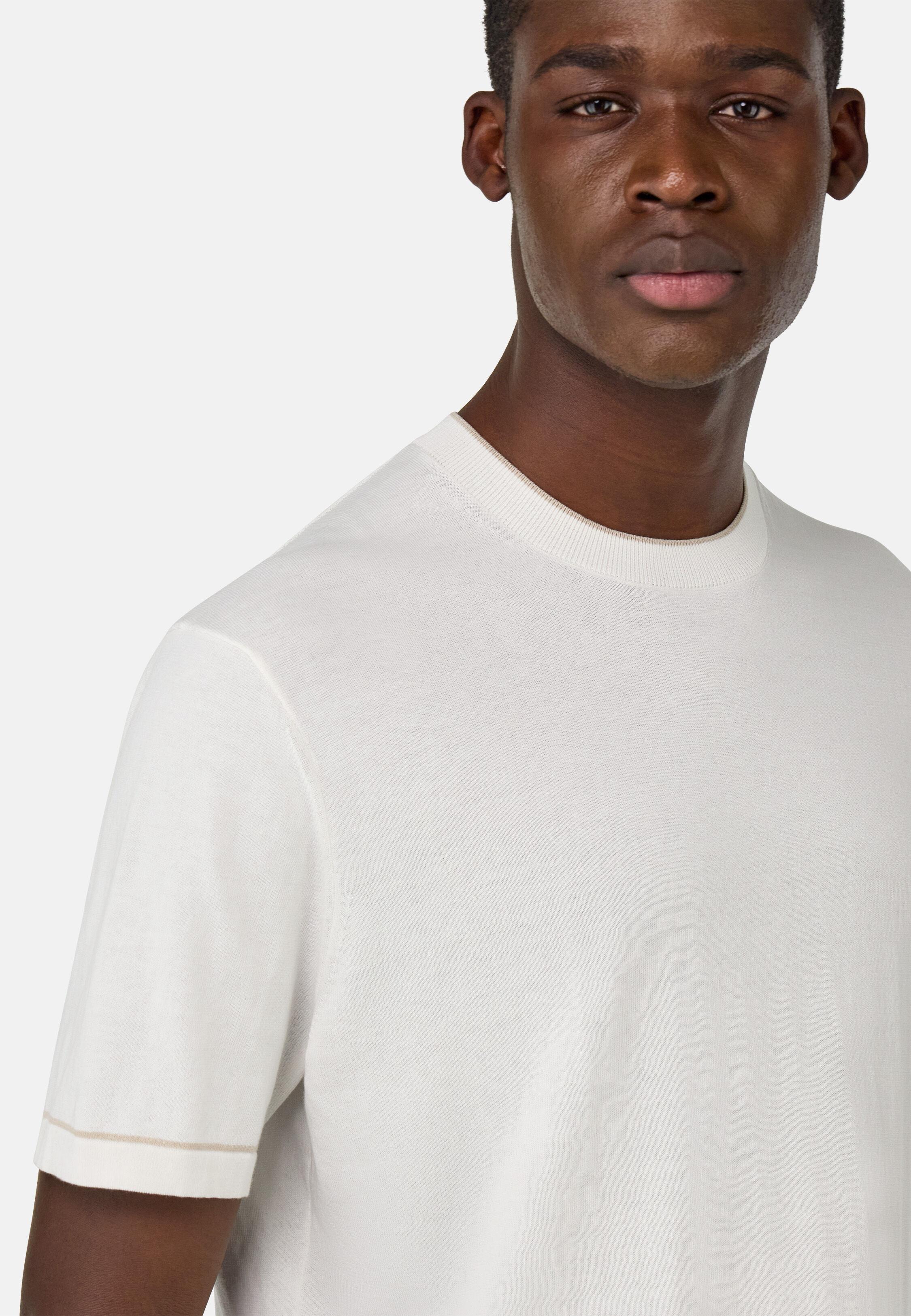 Cotton Crepe Knit T-Shirt White, White, large image number 5