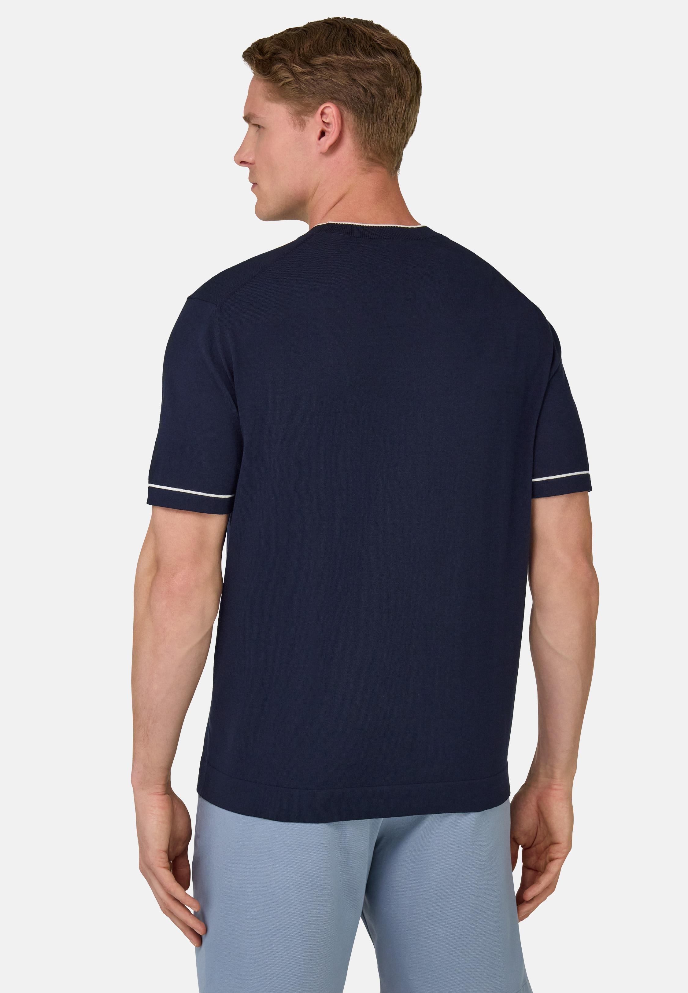 Cotton Cr�pe Knit T-Shirt Navy, , large image number 1