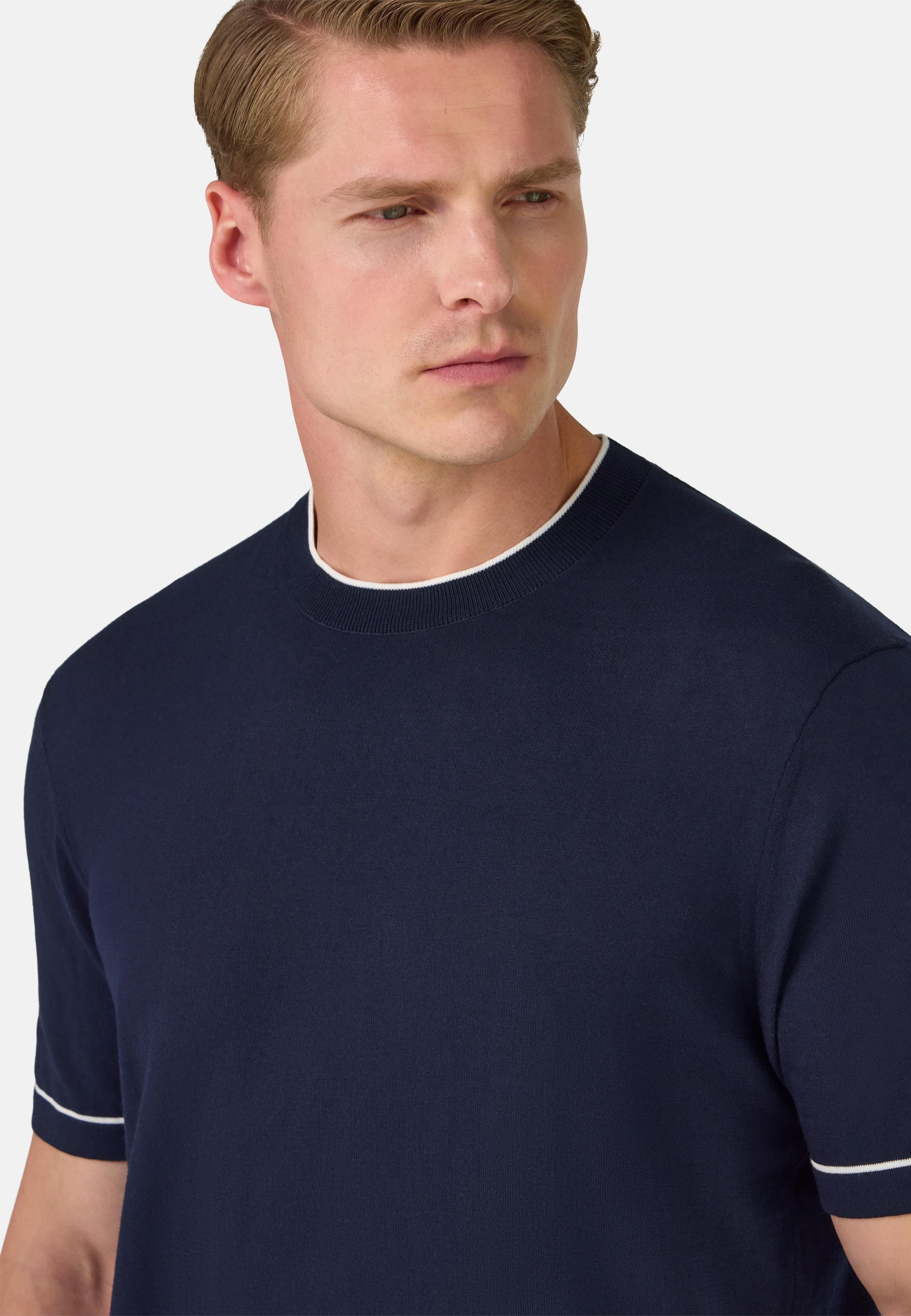 Cotton Cr�pe Knit T-Shirt Navy, , large image number 2