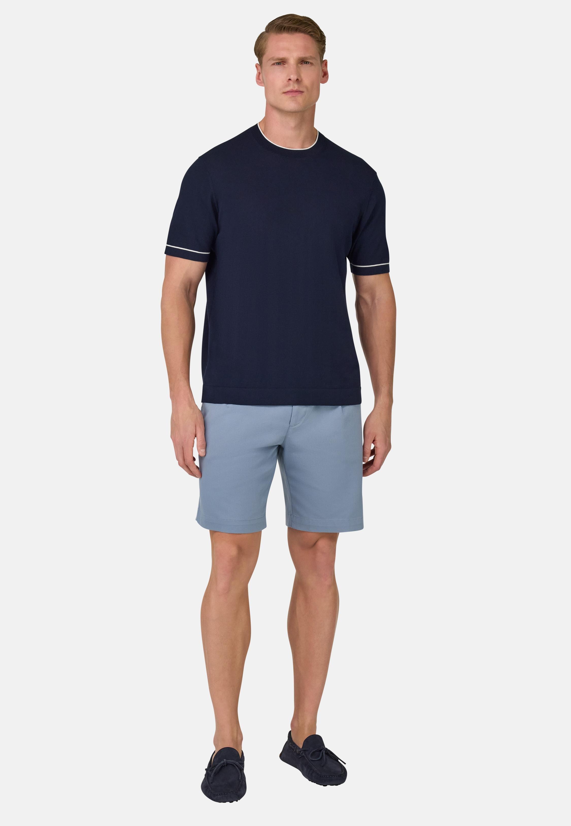 Cotton Cr�pe Knit T-Shirt Navy, , large image number 3