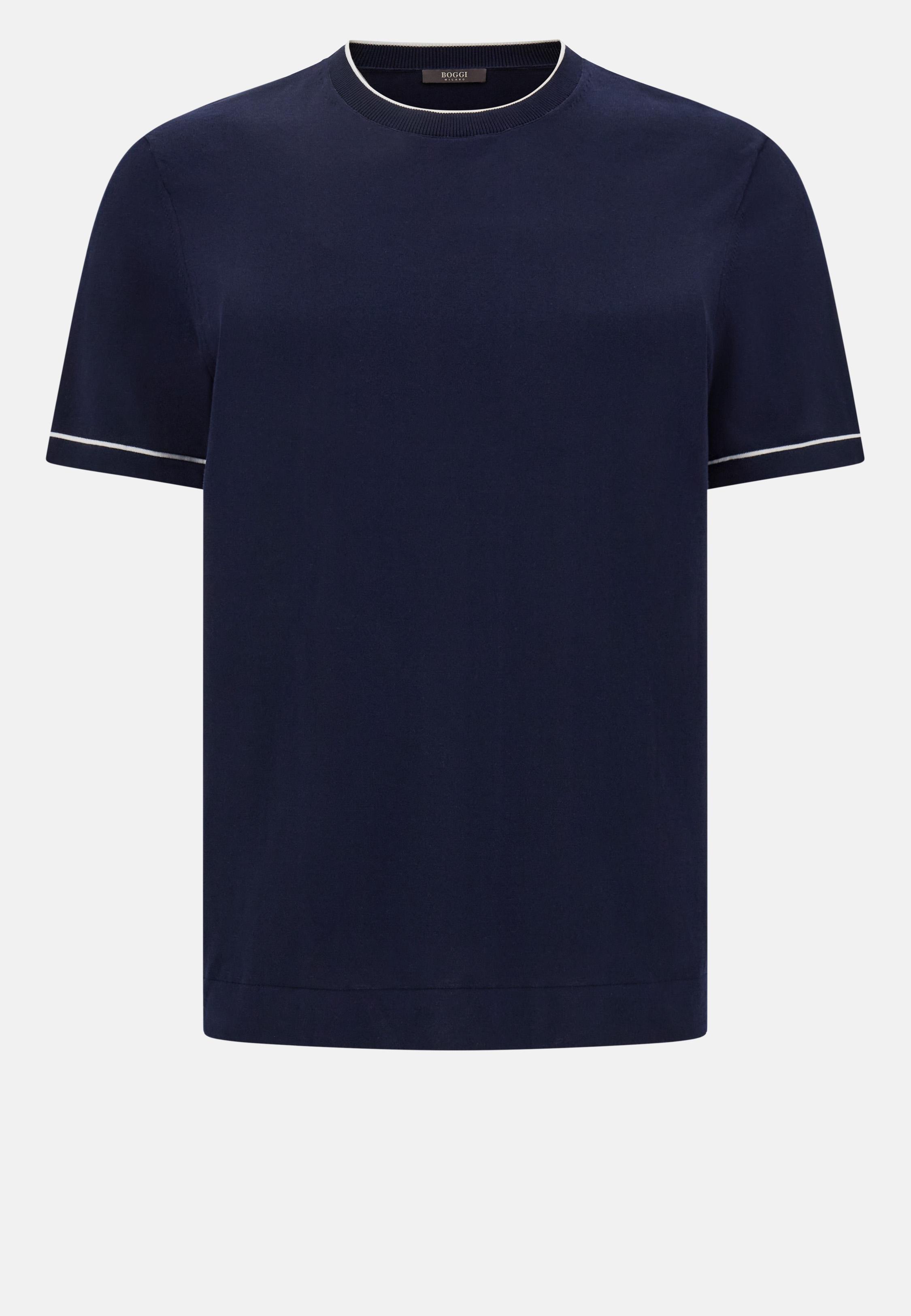 Cotton Cr�pe Knit T-Shirt Navy, , large image number 4
