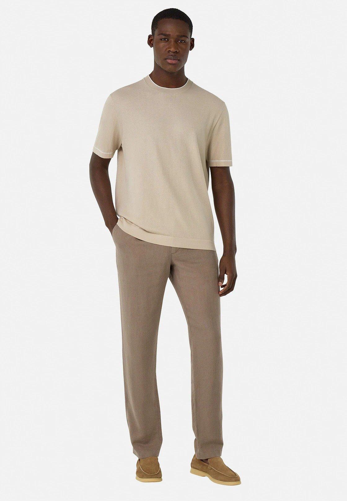 Cotton Crepe Knit T-Shirt Beige, Sand, medium