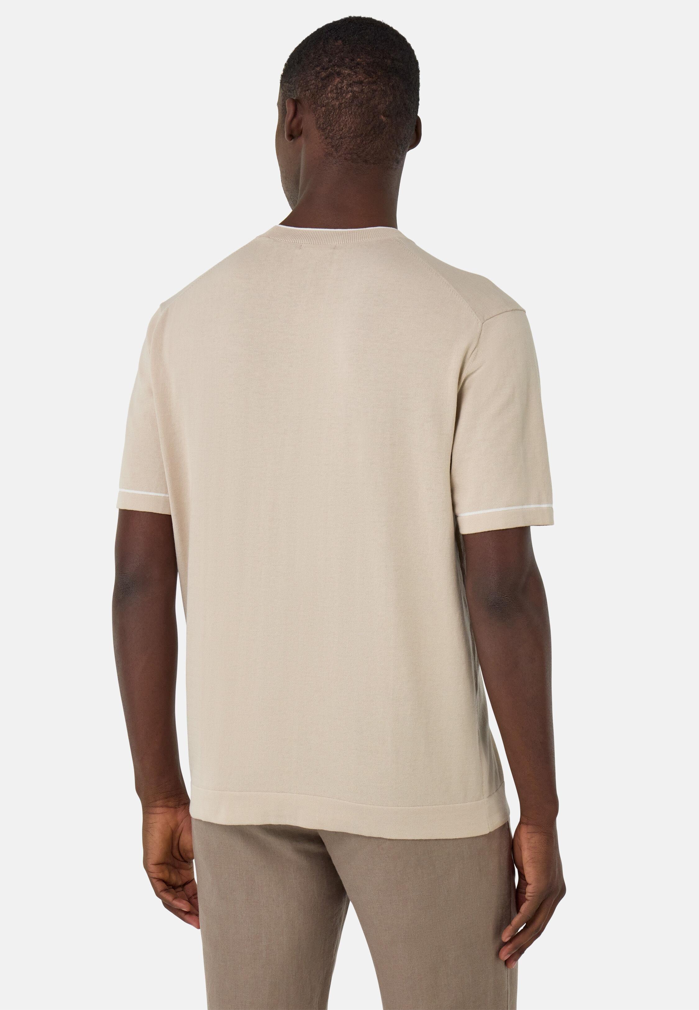 Cotton Crepe Knit T-Shirt Beige, Sand, large image number 3